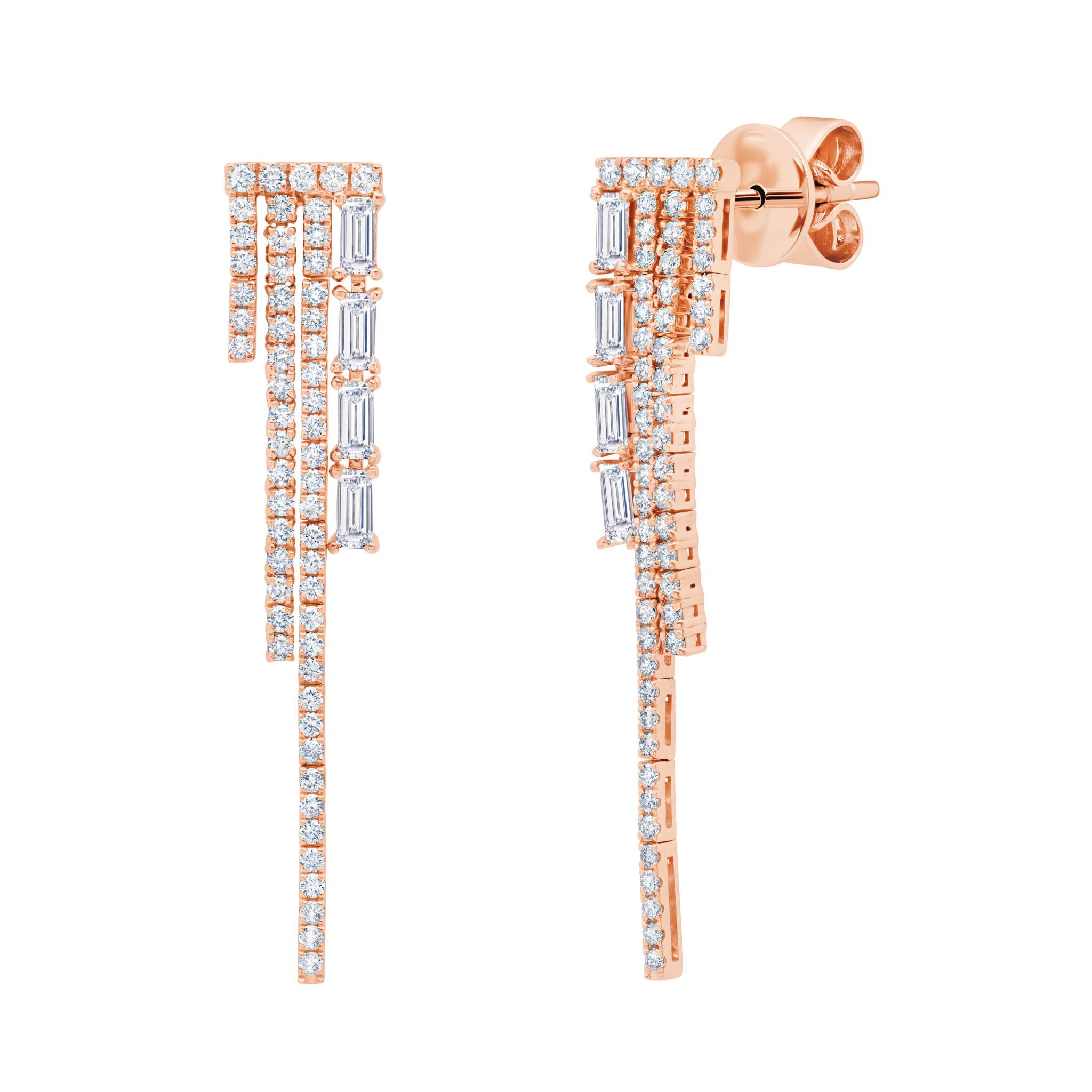 Graziela Gems - Diamond Baguette Earrings - Rose Gold