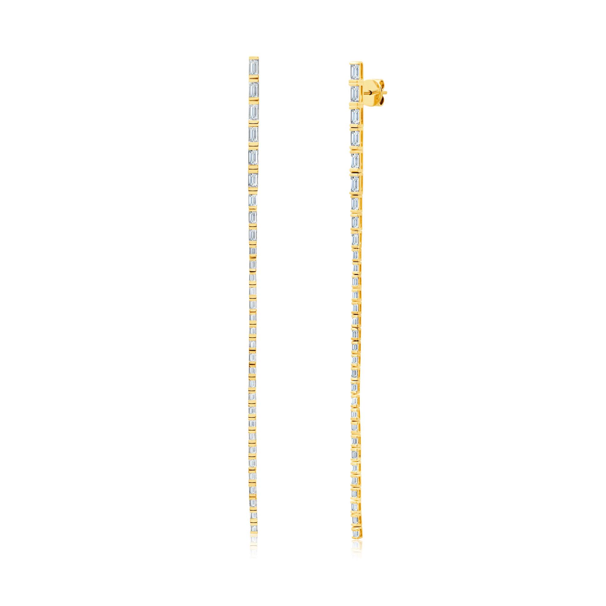 Graziela Gems - Long Linear Baguette Diamond Earrings - Yellow Gold