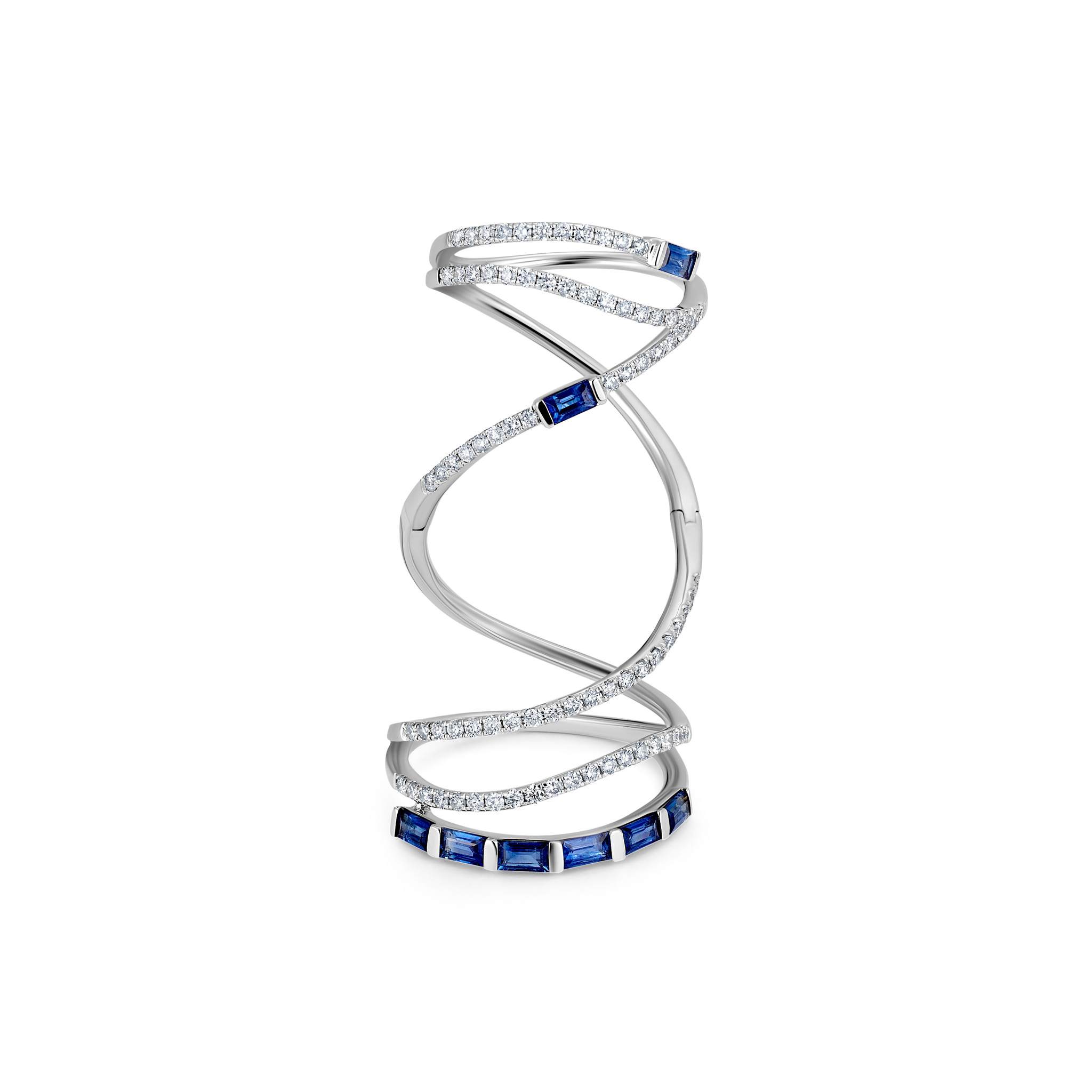 Blue Sapphire Baguette Mega Swirl Ring