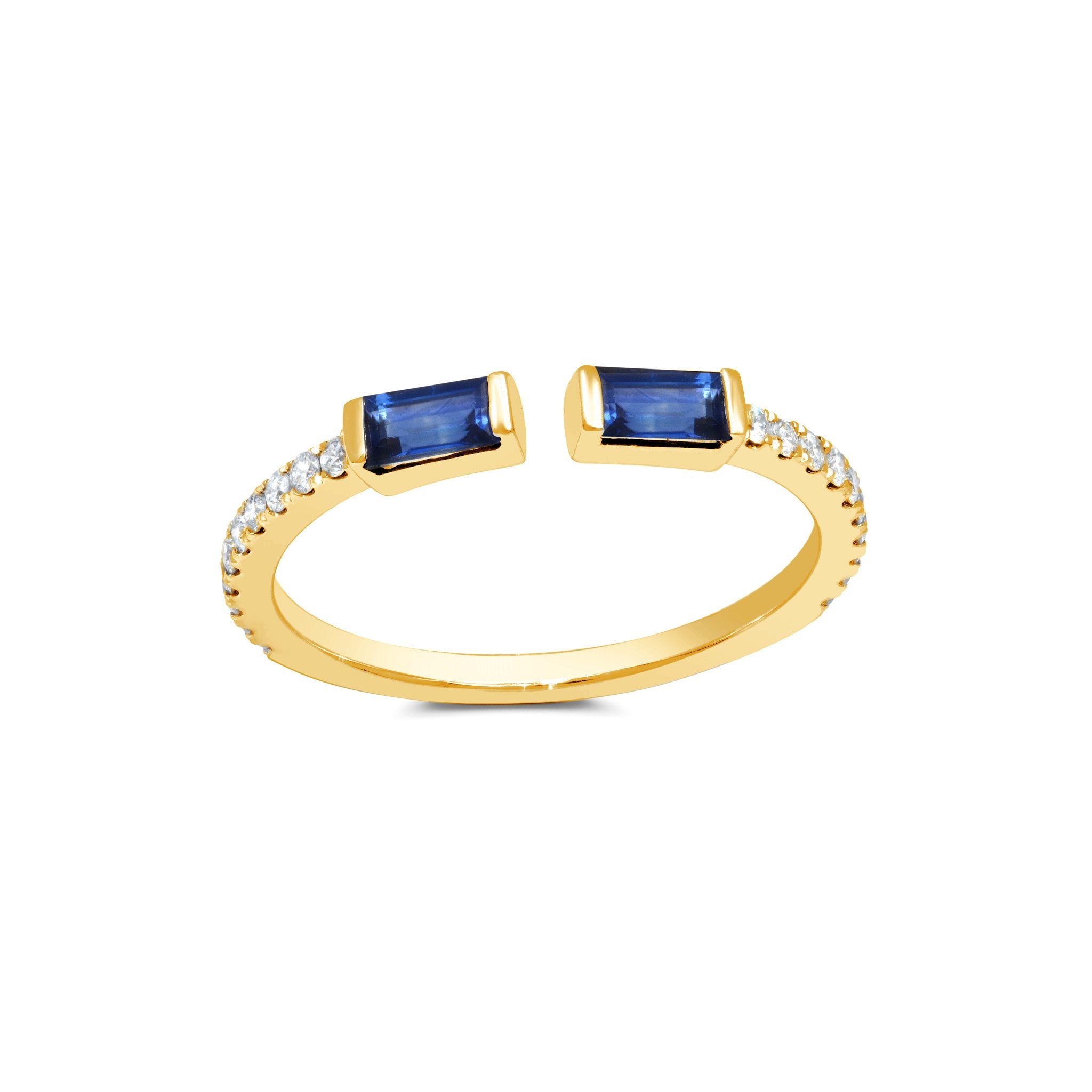 Blue Sapphire Double Baguette Open Ring