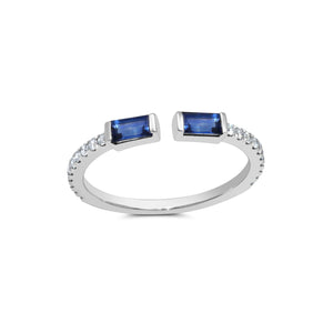 Blue Sapphire Double Baguette Open Ring