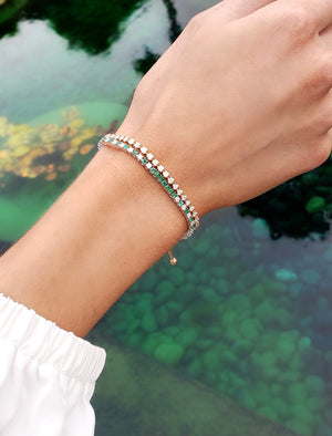 White Diamond & Emerald Bolo Bracelet