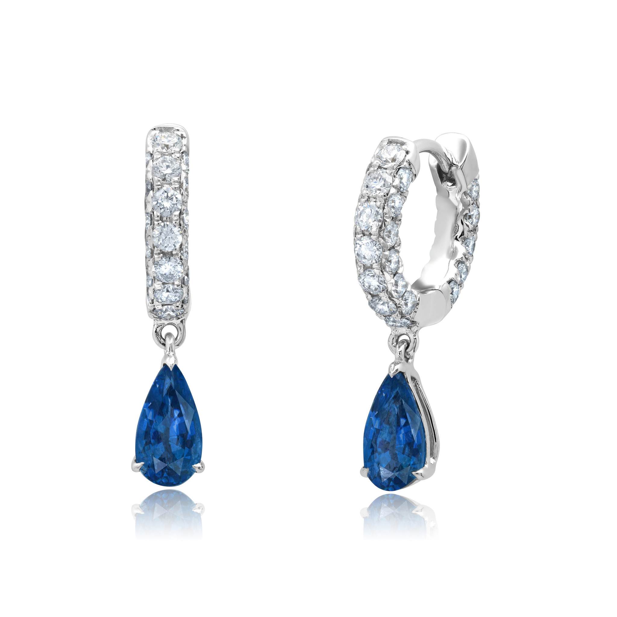 Graziela Gems - Midnight Aquamarine and Diamond Drop Earrings - 