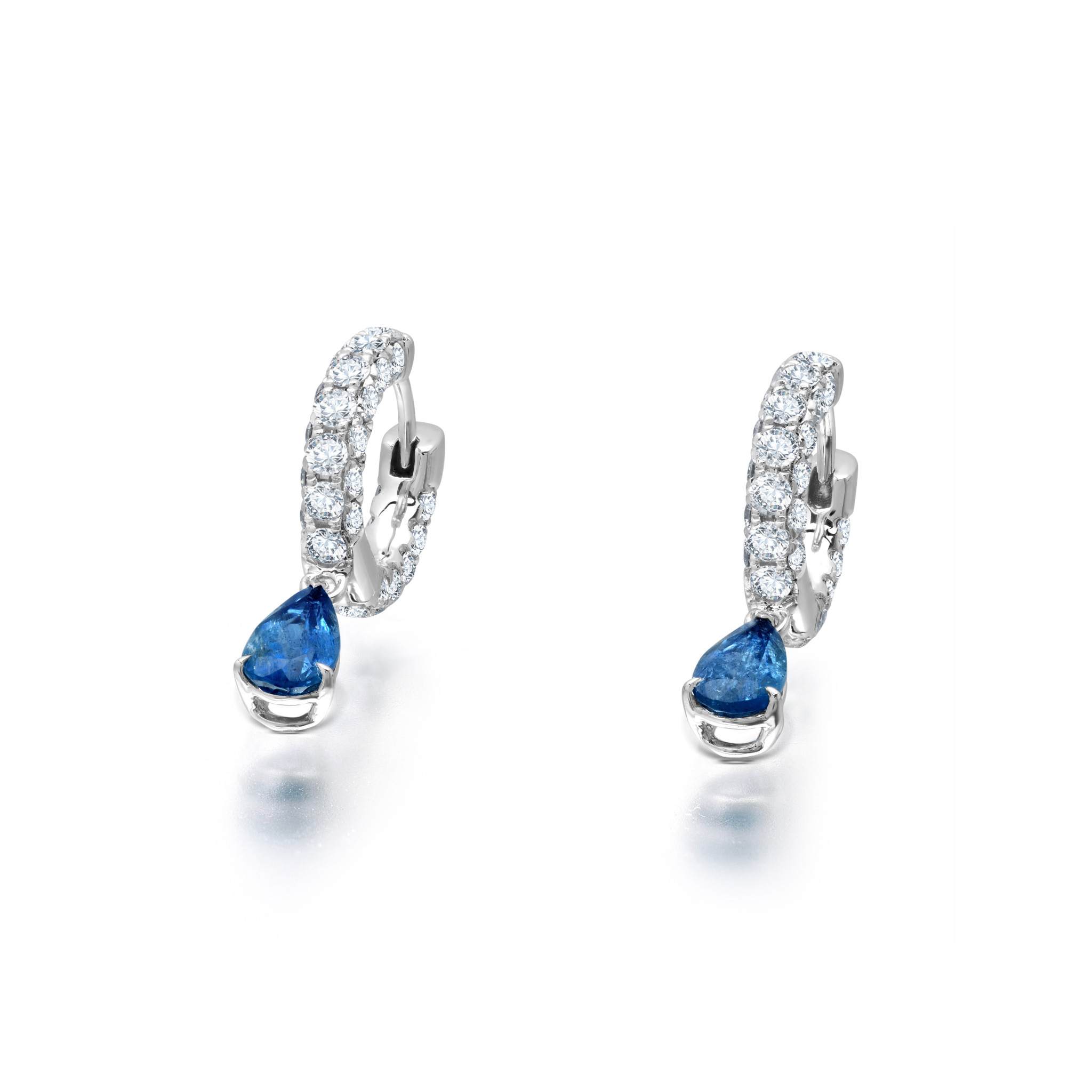 Graziela Gems - Midnight Aquamarine and Diamond Drop Earrings - 