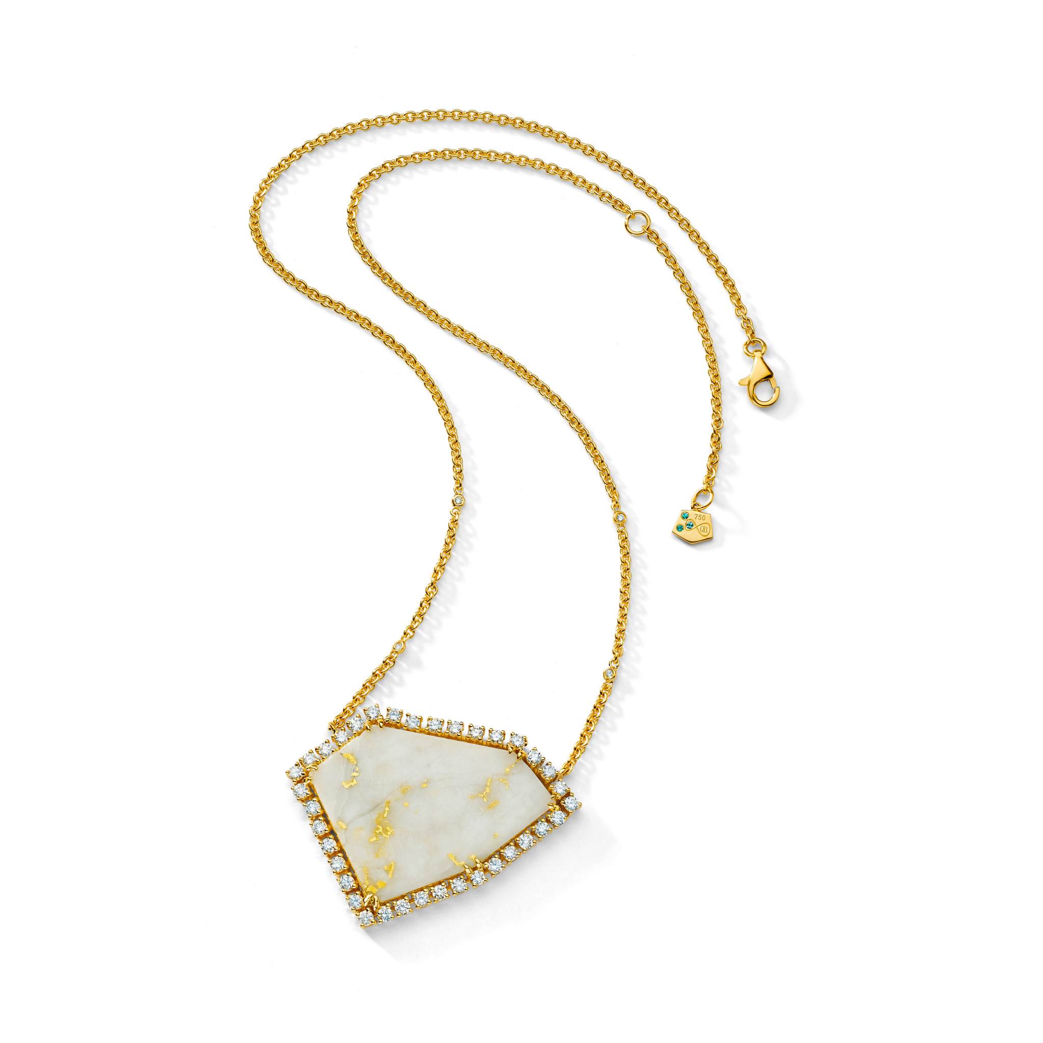Graziela Gems - Necklace - Single Gold Quartz Slice Necklace - 