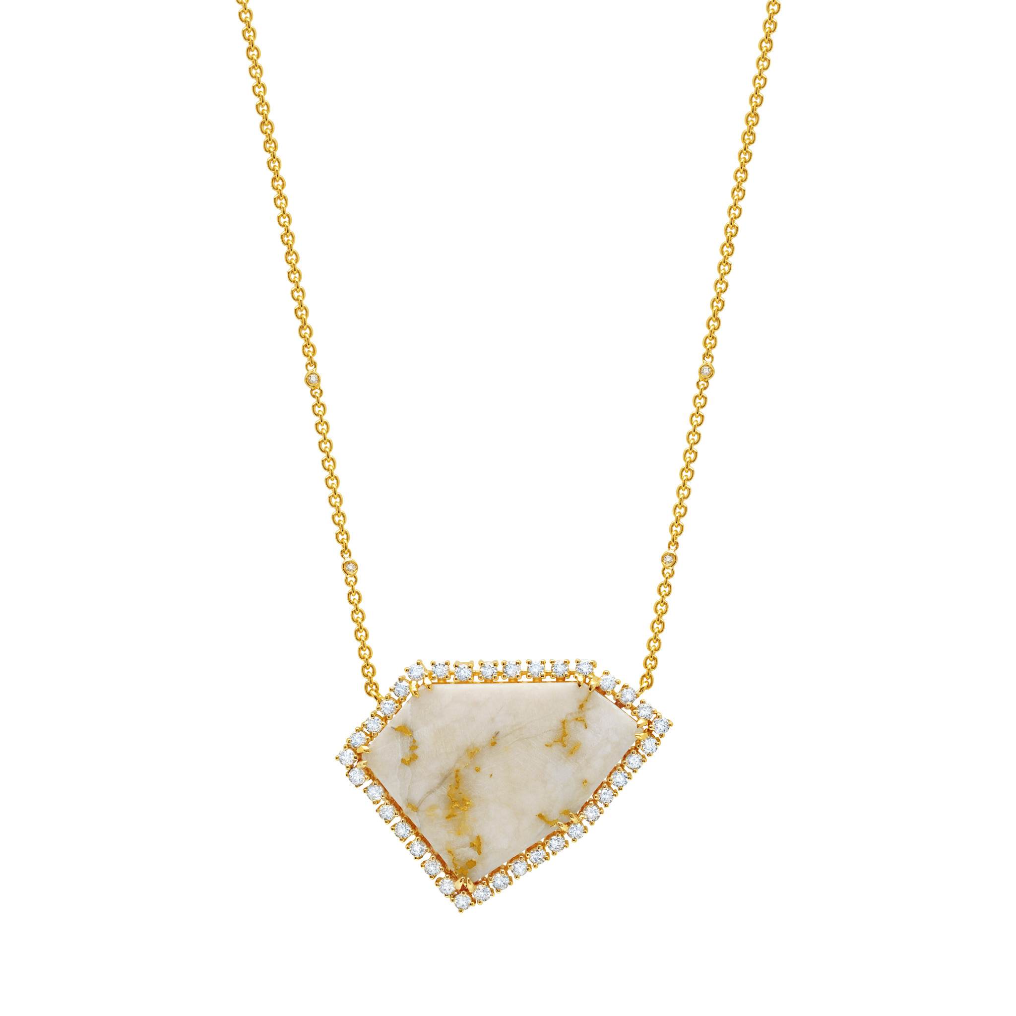 Graziela Gems - Necklace - Single Gold Quartz Slice Necklace - 