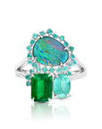 Emerald, Opal and Graziela Tourmaline Trio Ring