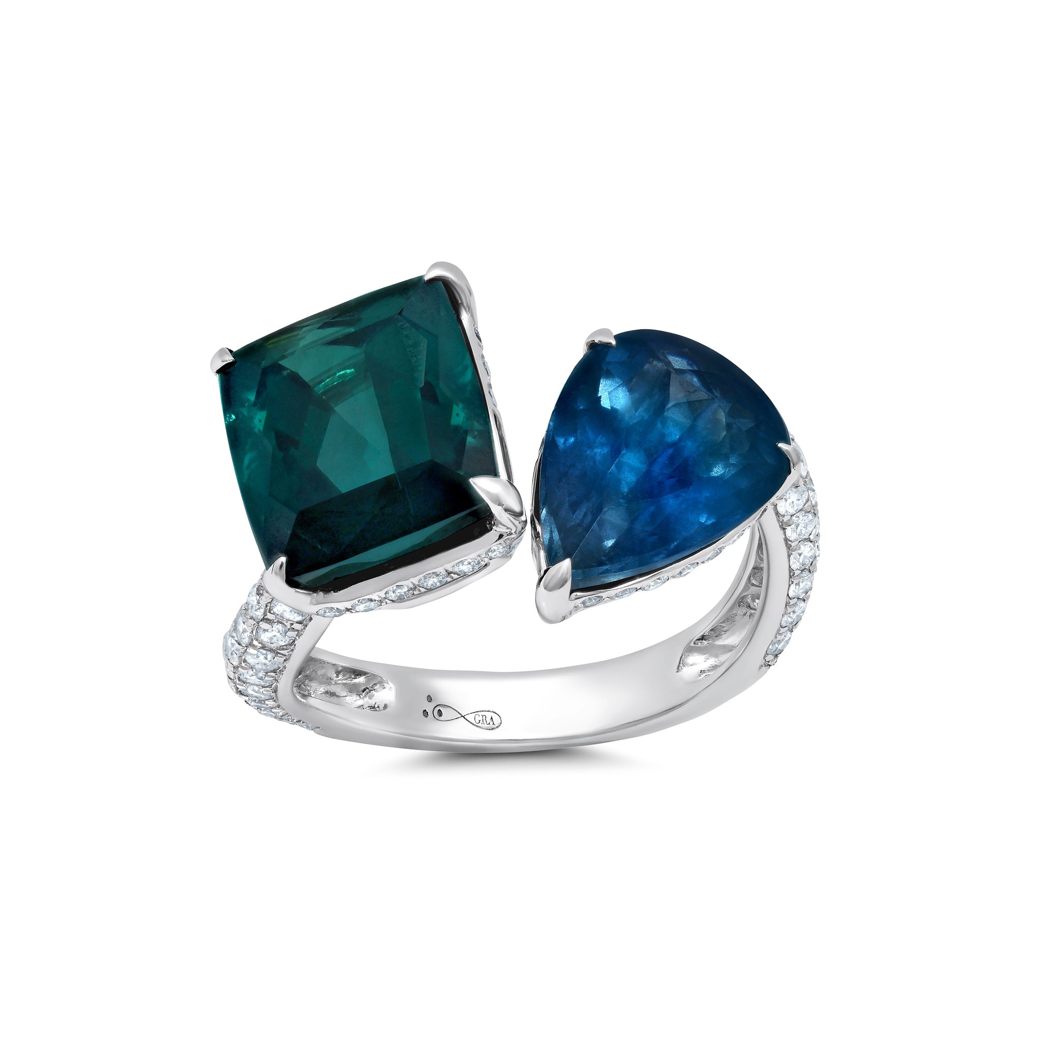 Indicolite Tourmaline & Midnight Aquamarine Bypass Ring