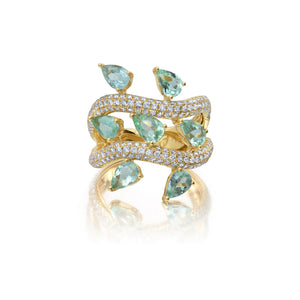 Paraiba Tourmaline & Diamond Vine Ring