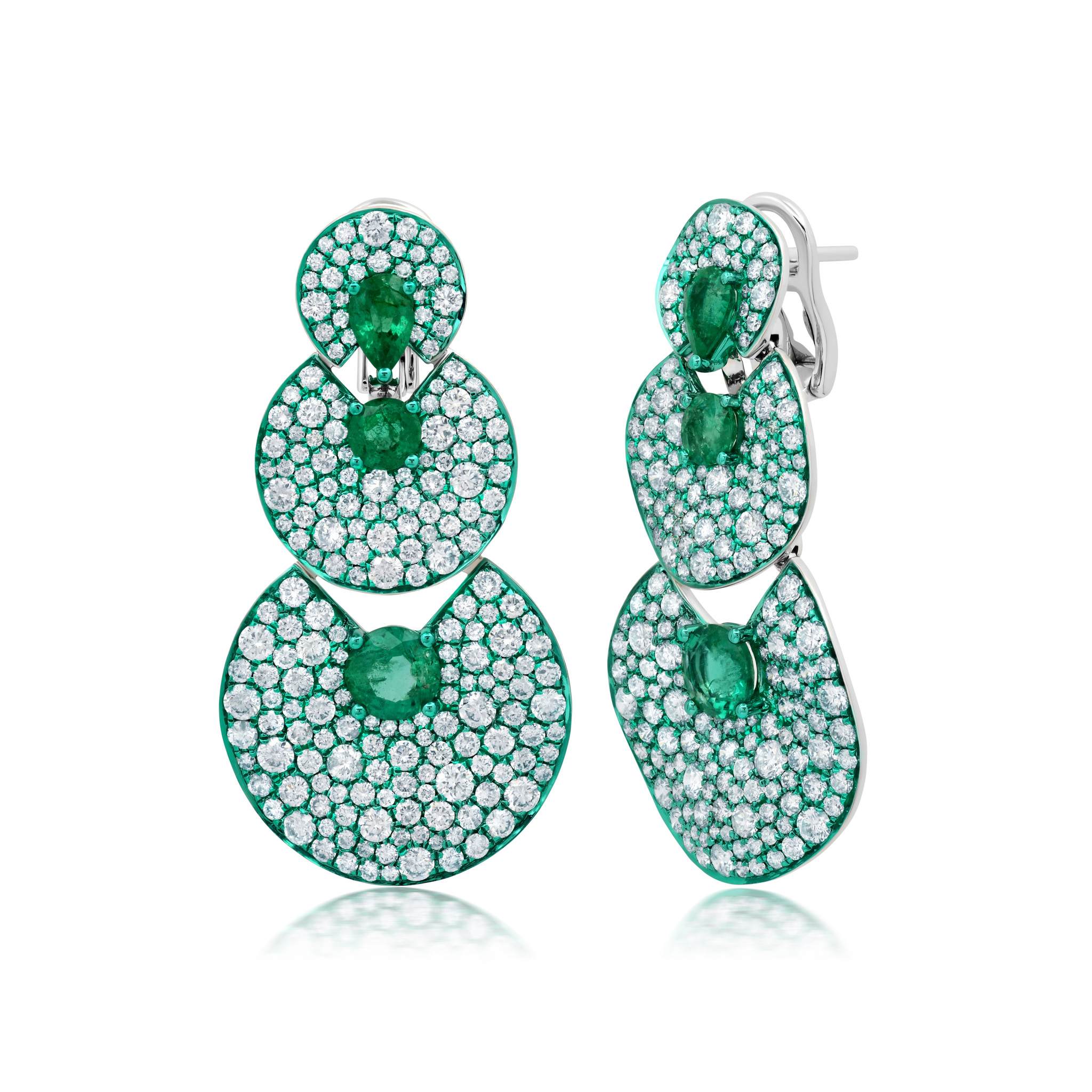Graziela Gems - Green Rhodium, Emerald &amp; Diamond Earrings - 