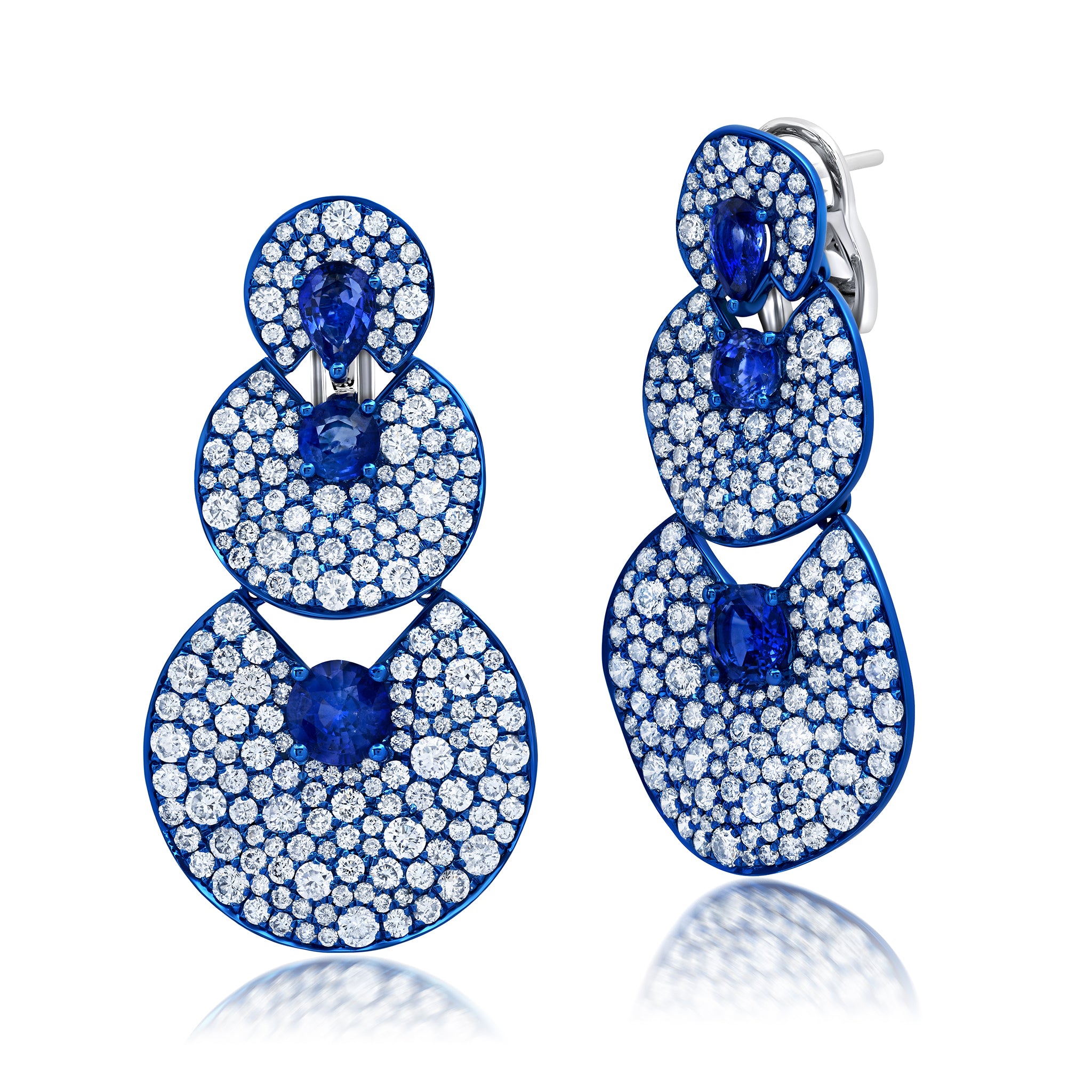 Blue Rhodium, Sapphire &amp; Diamond Earrings