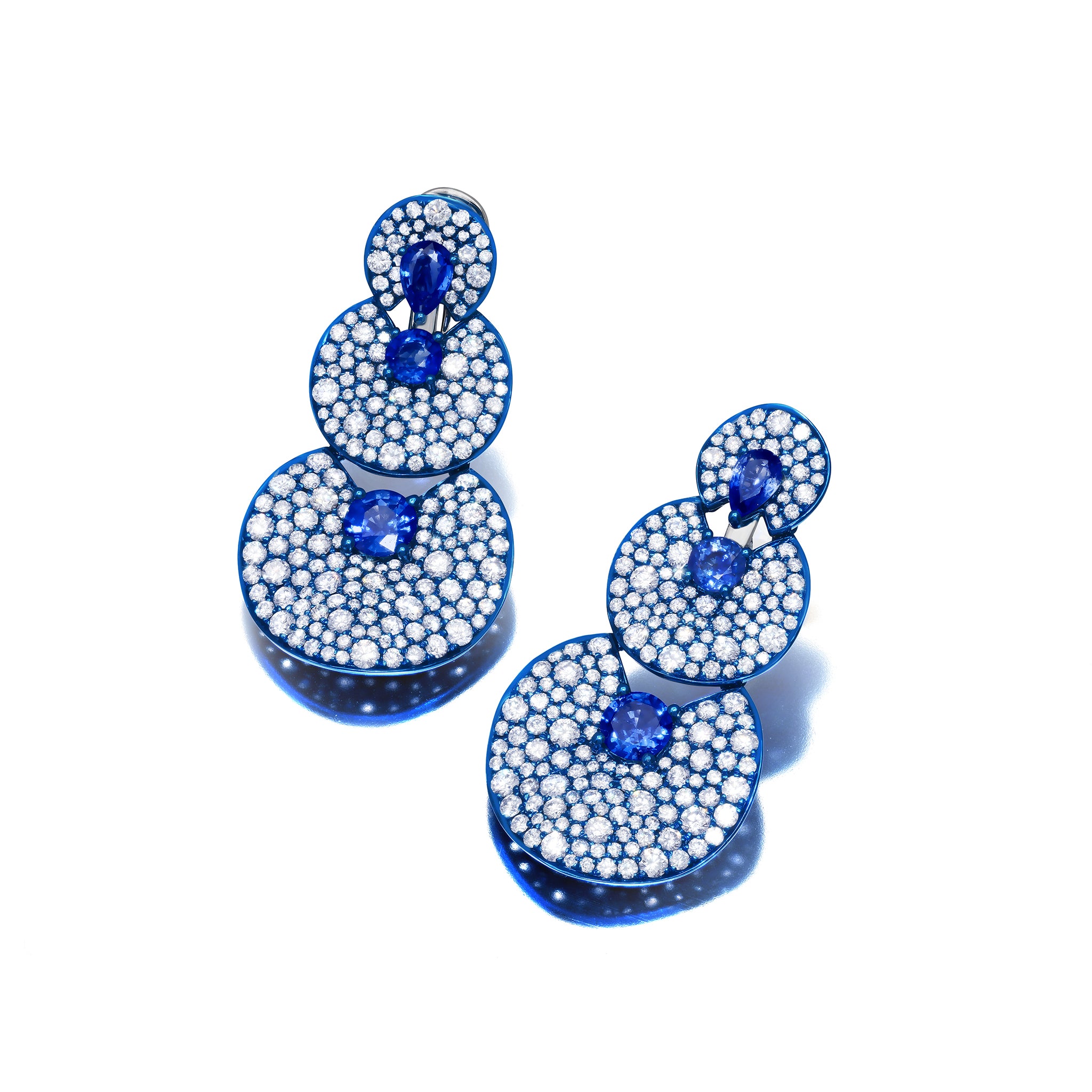 Blue Rhodium, Sapphire &amp; Diamond Earrings