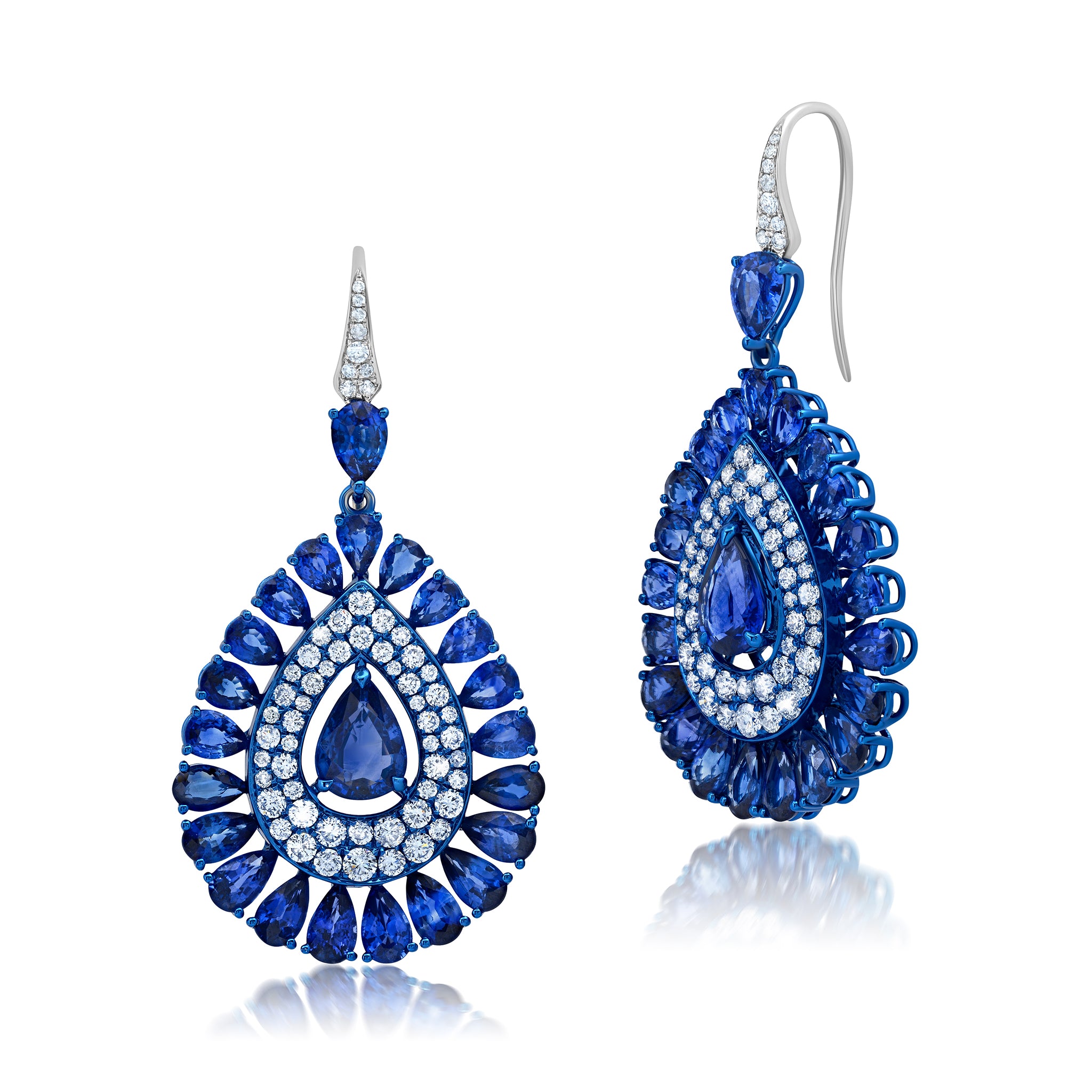 Blue Rhodium & Sapphire Diamond Earrings