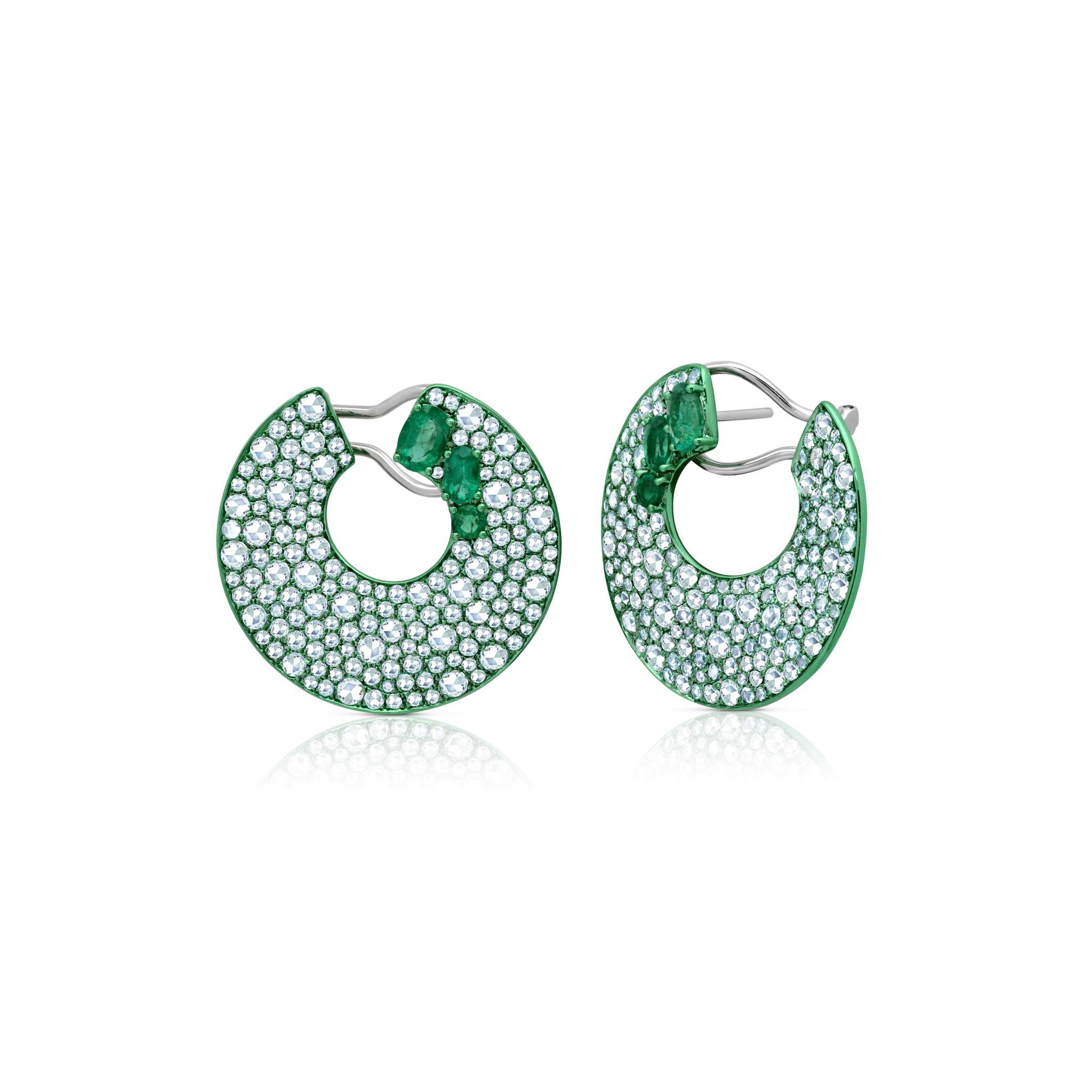 Graziela Gems - Emerald &amp; Diamond Green Rhodium Earrings - 