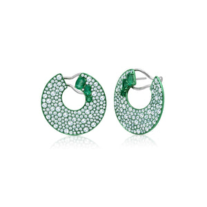 Graziela Gems - Emerald & Diamond Green Rhodium Earrings - 