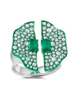 Emerald & Diamond Open Green Rhodium Ring