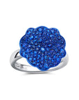 Blue Sapphire Blue Rhodium Flower Ring