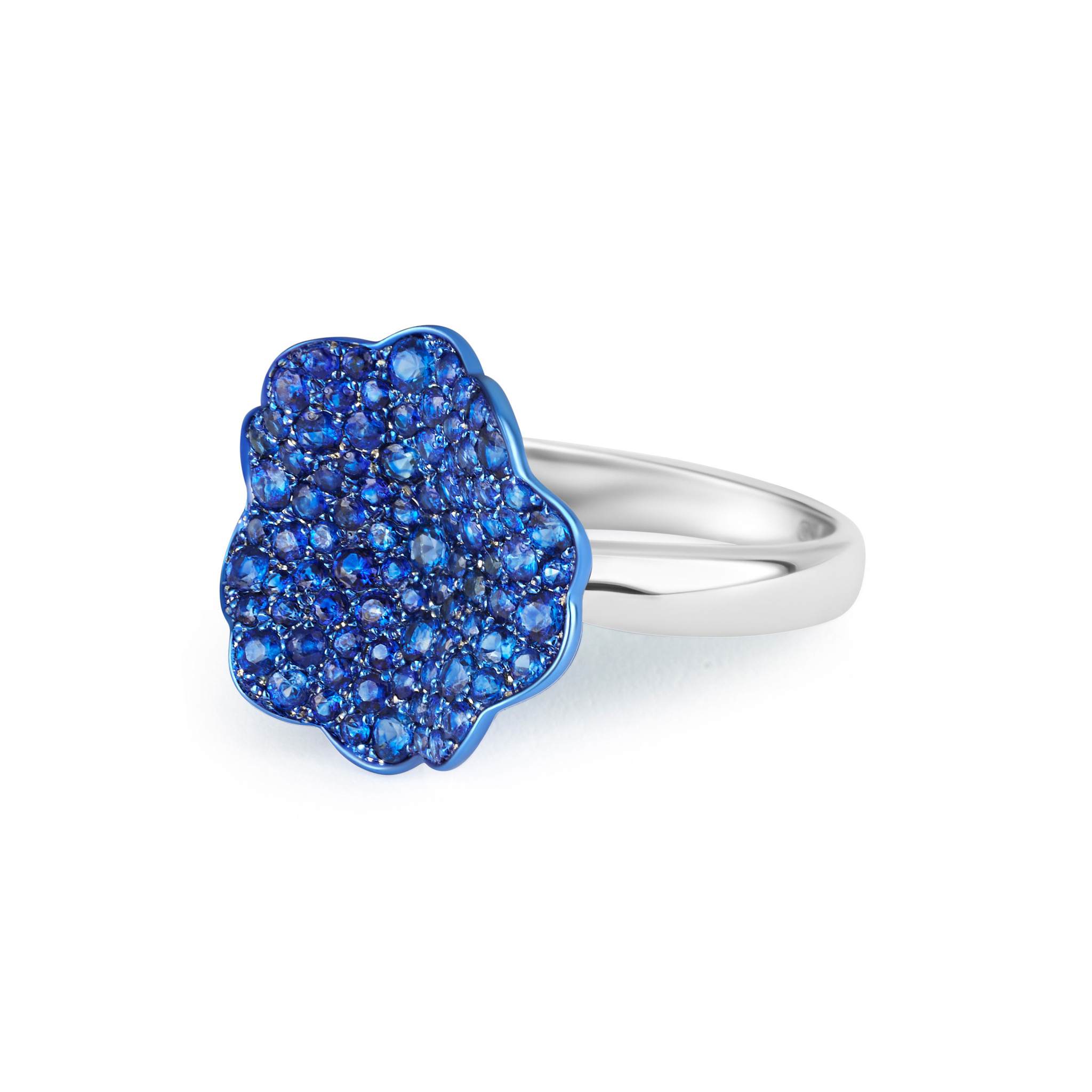 Blue Sapphire Blue Rhodium Flower Ring