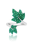 Green Rhodium & Emerald Folha Ring
