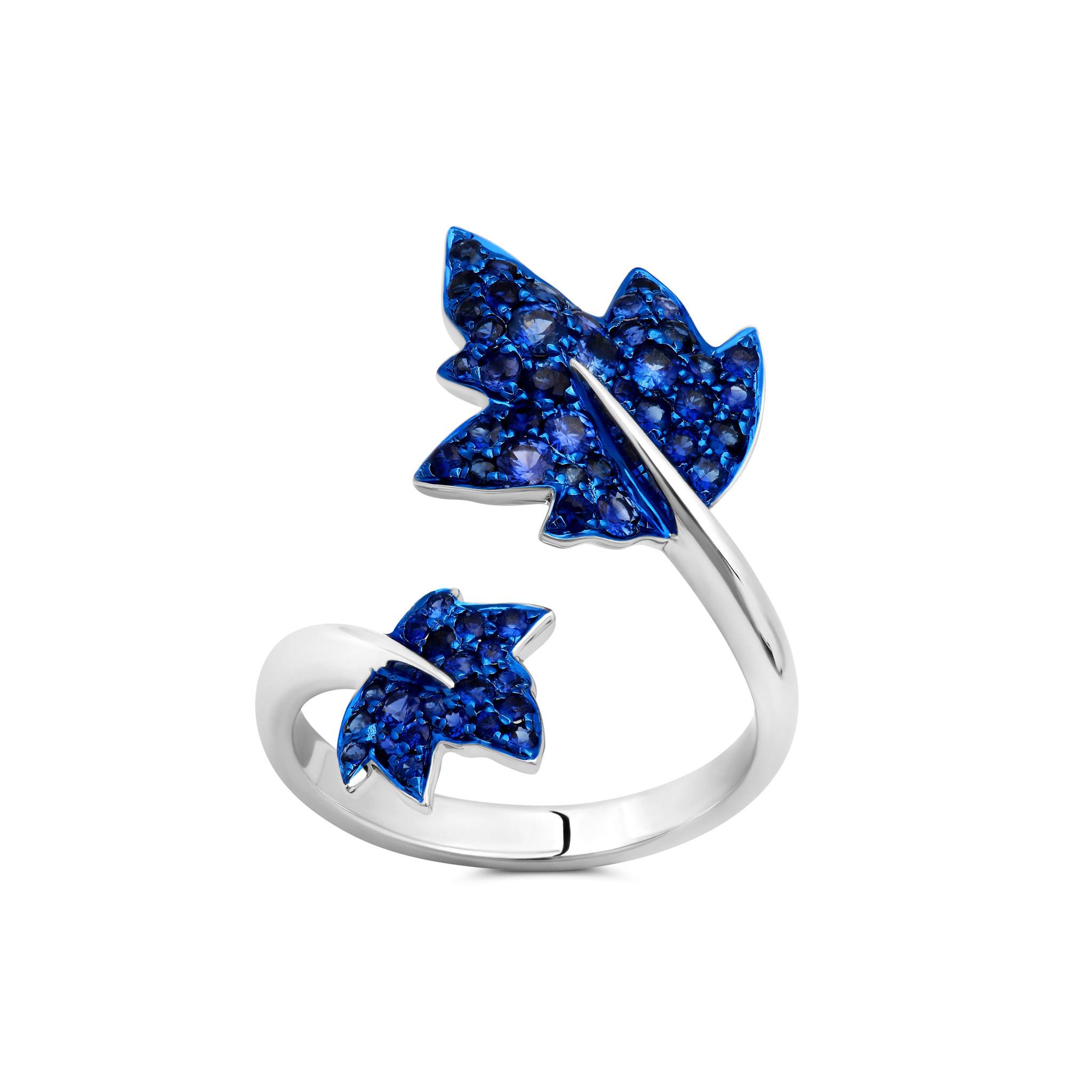 Blue Rhodium &amp; Blue Sapphire Folha Ring
