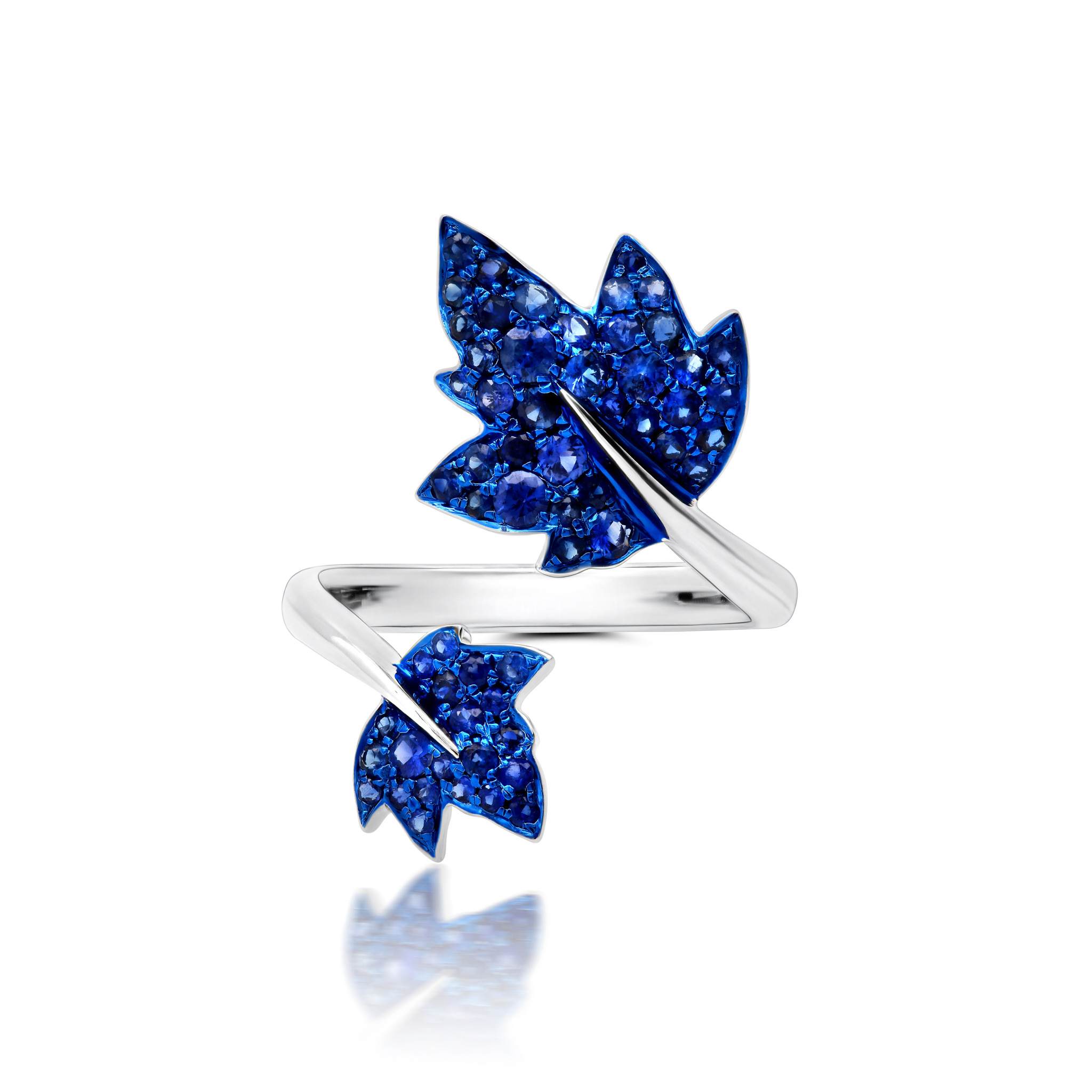 Blue Rhodium &amp; Blue Sapphire Folha Ring