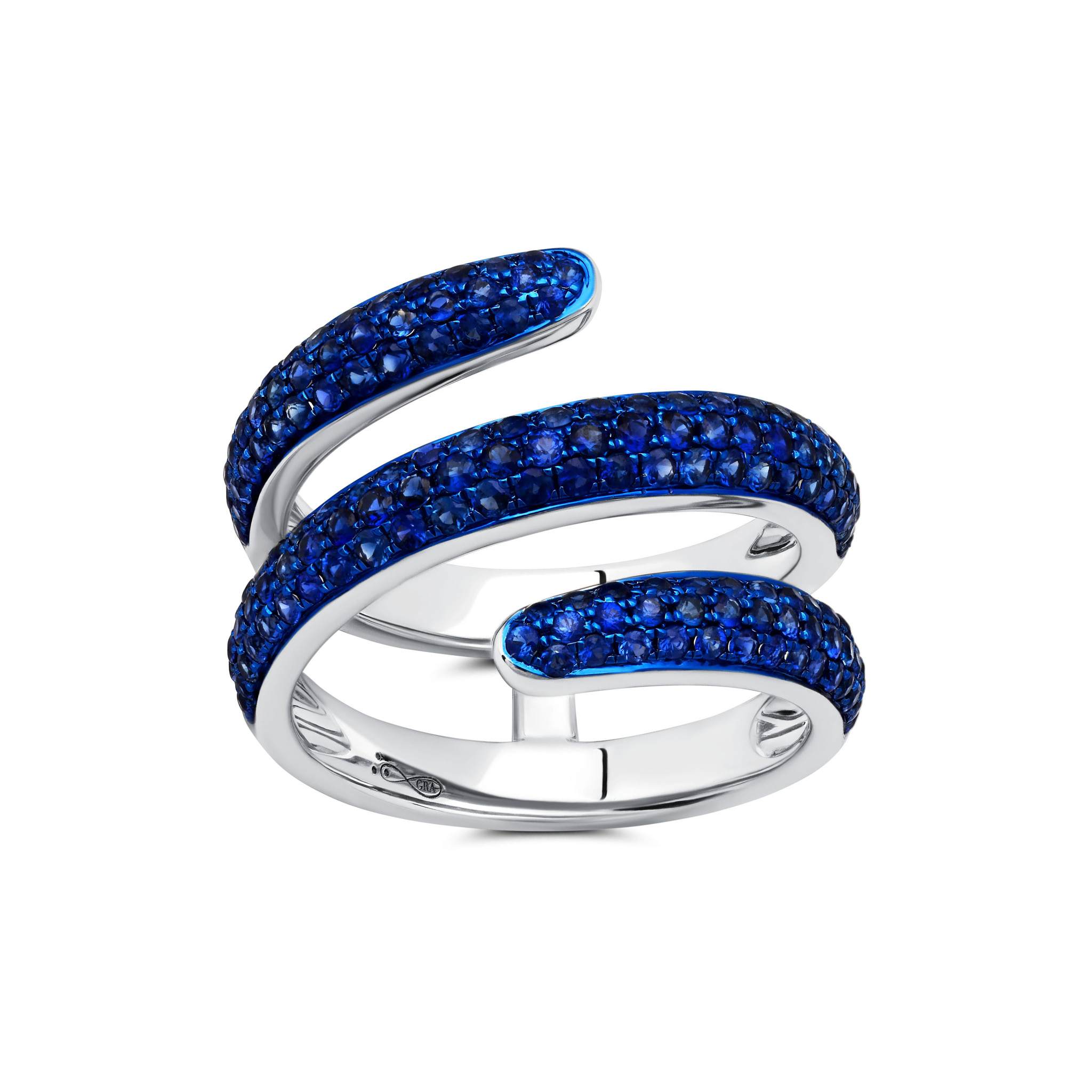 Blue Rhodium &amp; Blue Sapphire Coil Ring
