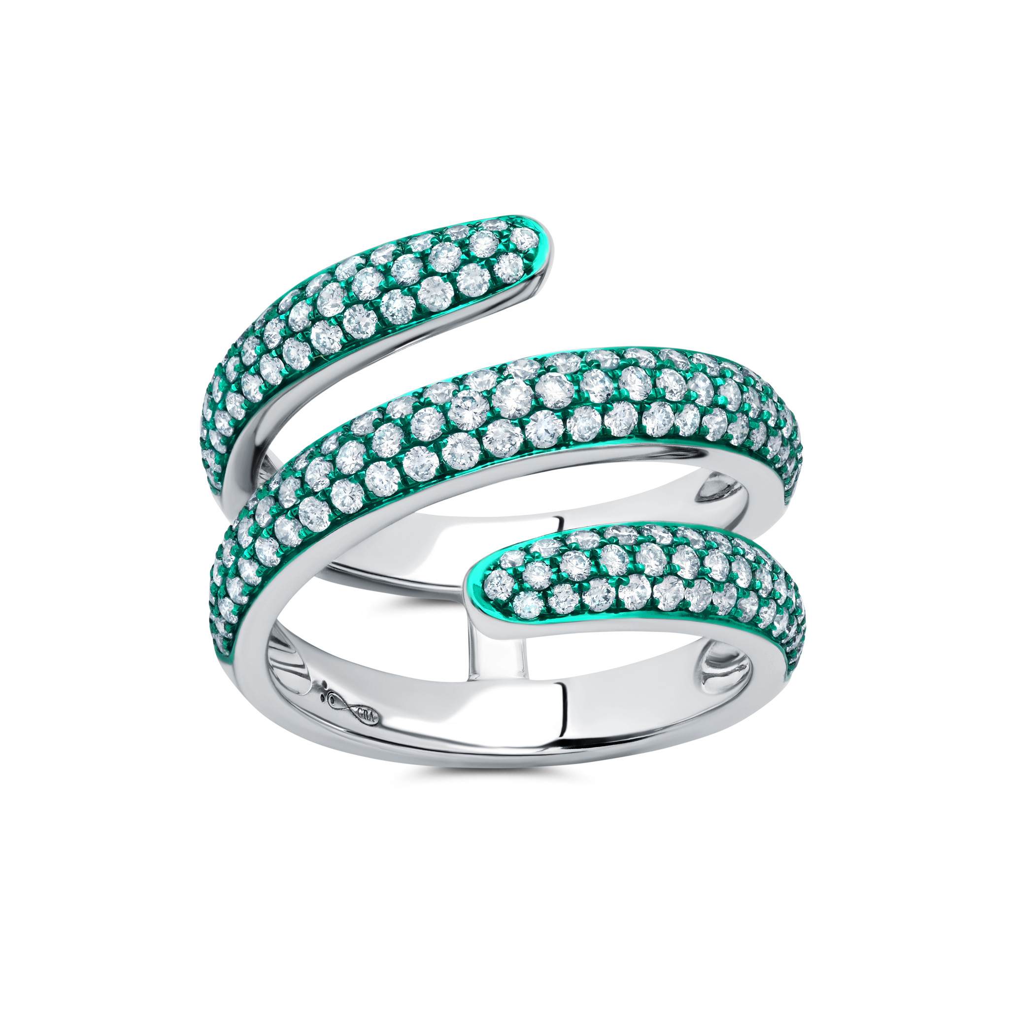 Green Rhodium &amp; Diamond Coil Ring