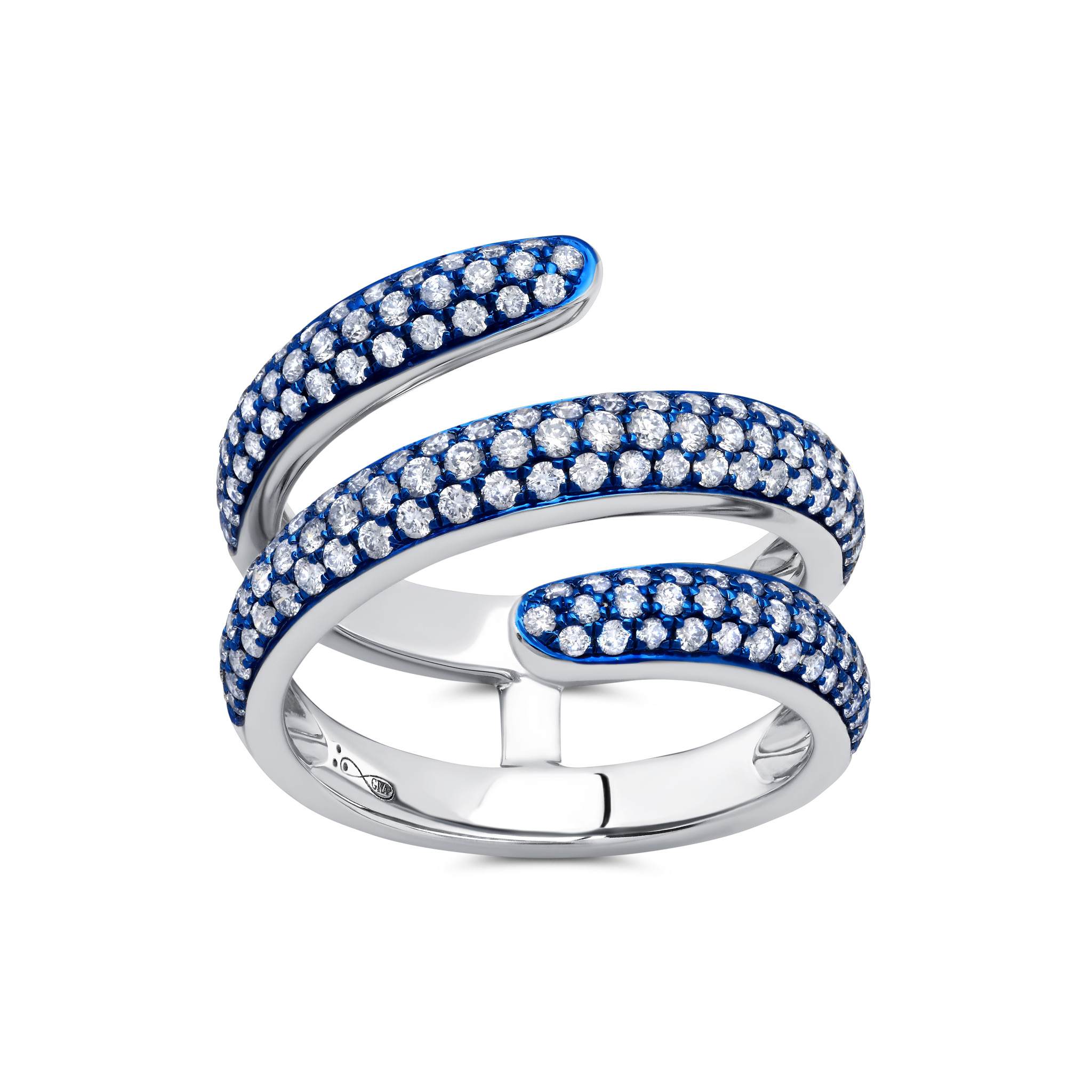 Blue Rhodium &amp; Diamond Coil Ring