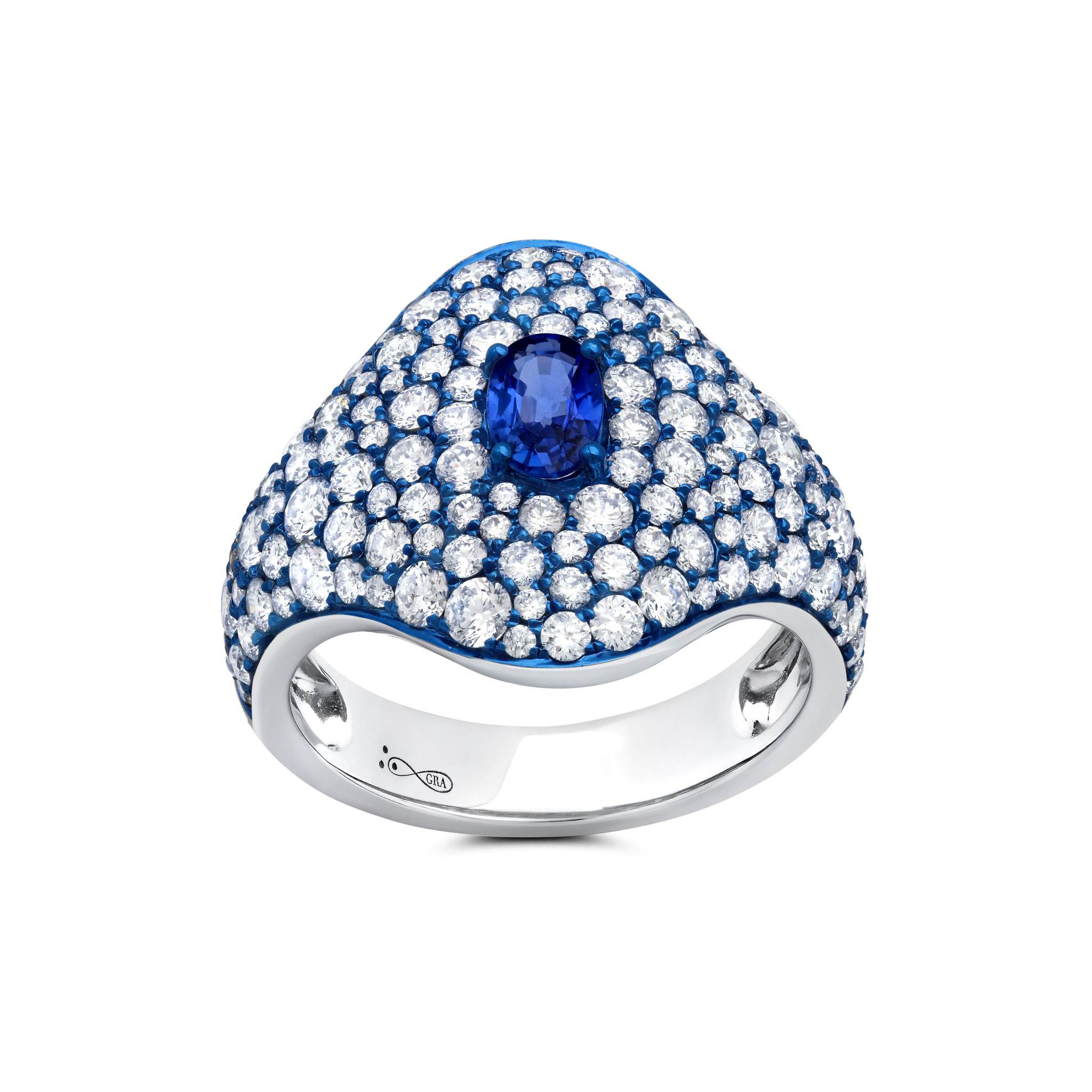 Blue Rhodium, Blue Sapphire & Diamond Ring