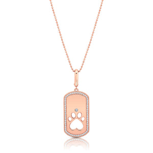 Graziela Gems - Necklace - Diamond Dog Rectangle Paw Pendant - Rose Gold 14K Diamond