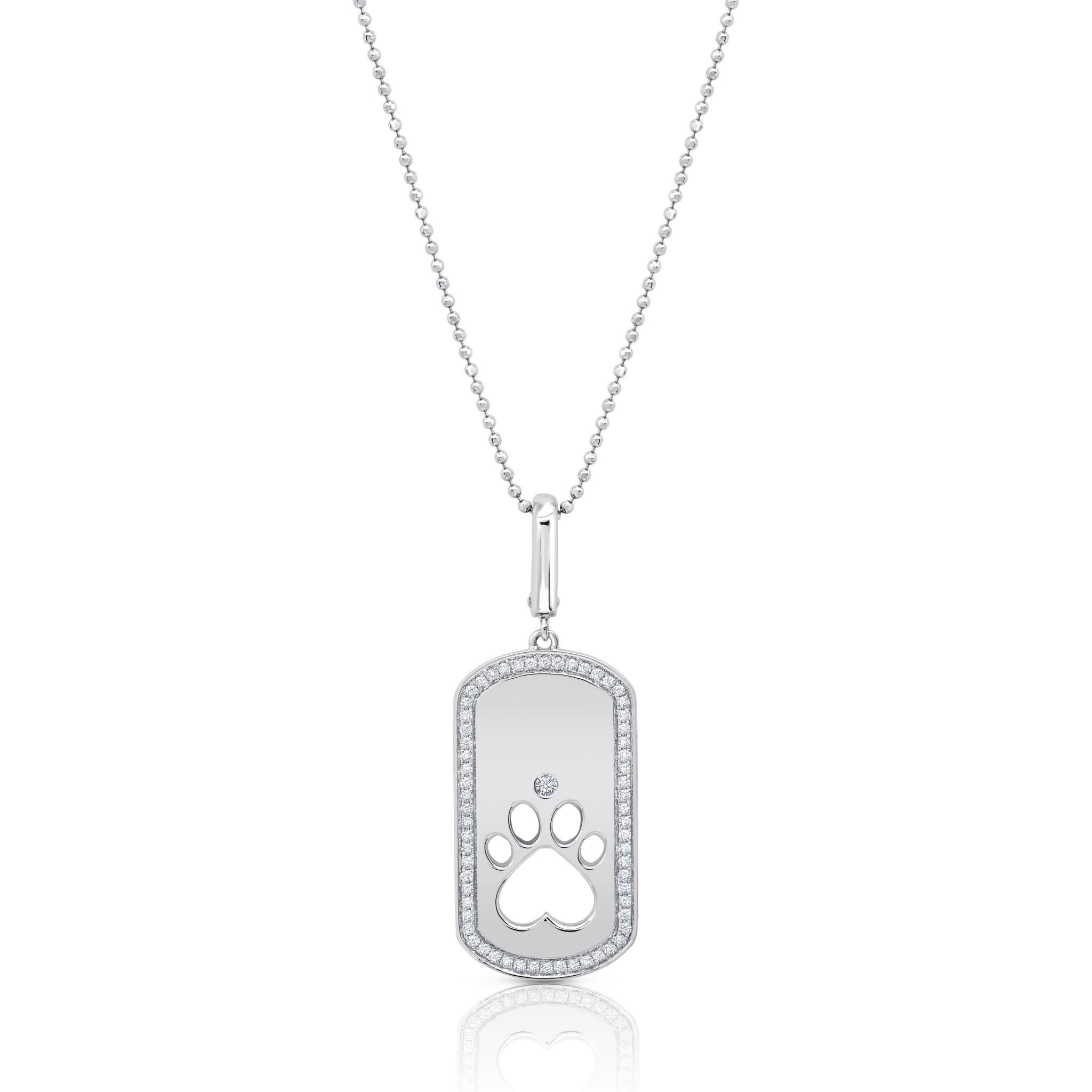 Graziela Gems - Necklace - Diamond Dog Rectangle Paw Pendant - White Gold 14K Diamond