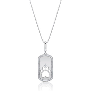 Graziela Gems - Necklace - Diamond Dog Rectangle Paw Pendant - White Gold 14K Diamond