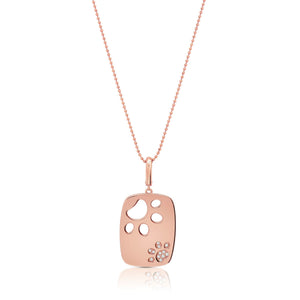 Graziela Gems - Necklace - Juxtaposed Dog Paw Rounded Rectangle Pendant - Rose Gold 14K Diamond