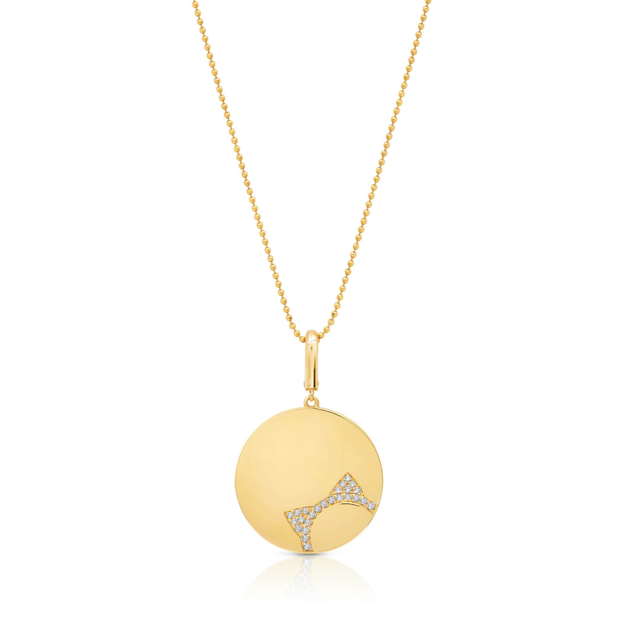Graziela Gems - Necklace - Peeking Cat Circle Pendant - Yellow Gold 14K Diamond