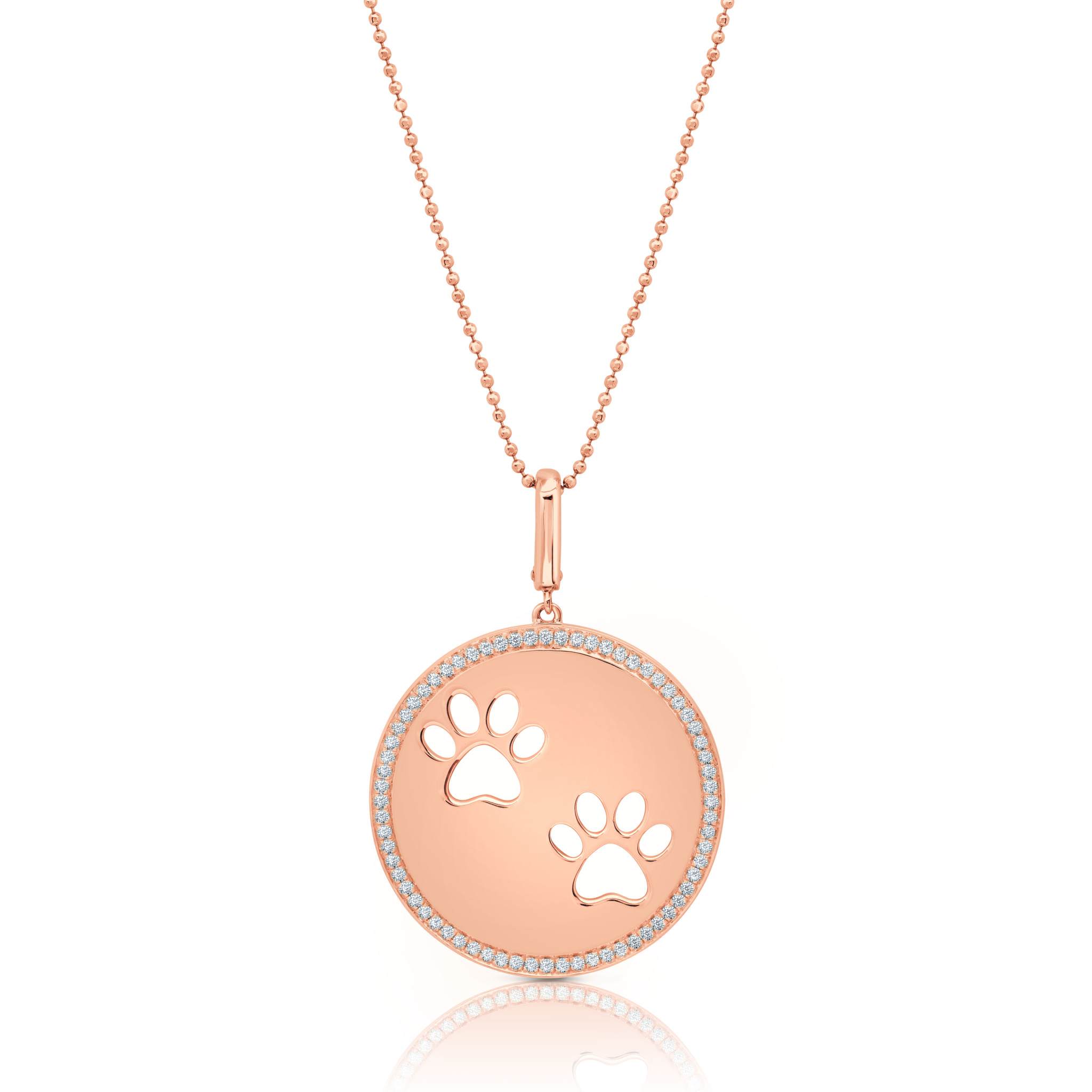 Graziela Gems - Necklace - Paw Circle Pendant - Rose Gold 14K Diamond