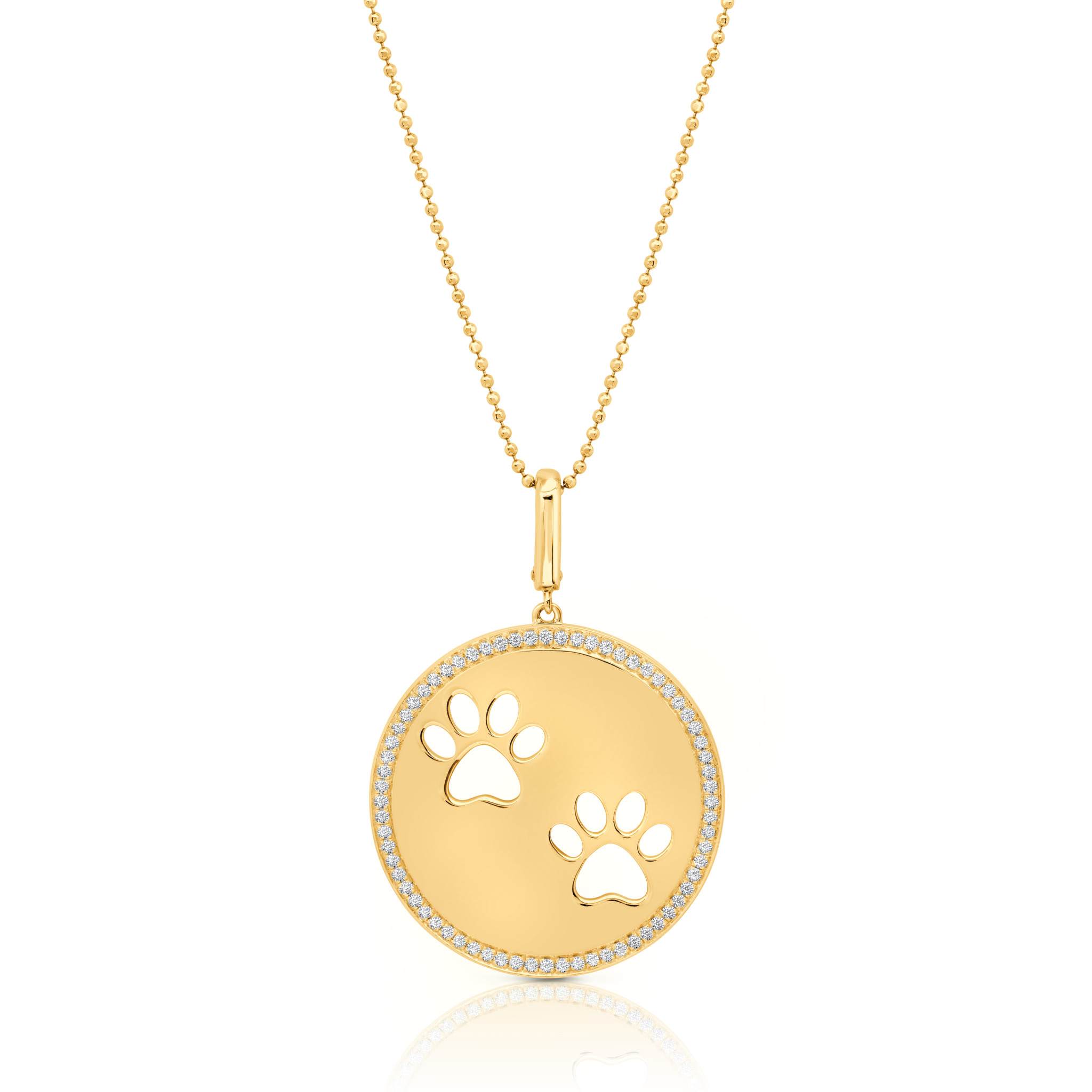 Graziela Gems - Necklace - Paw Circle Pendant - Yellow Gold 14K Diamond