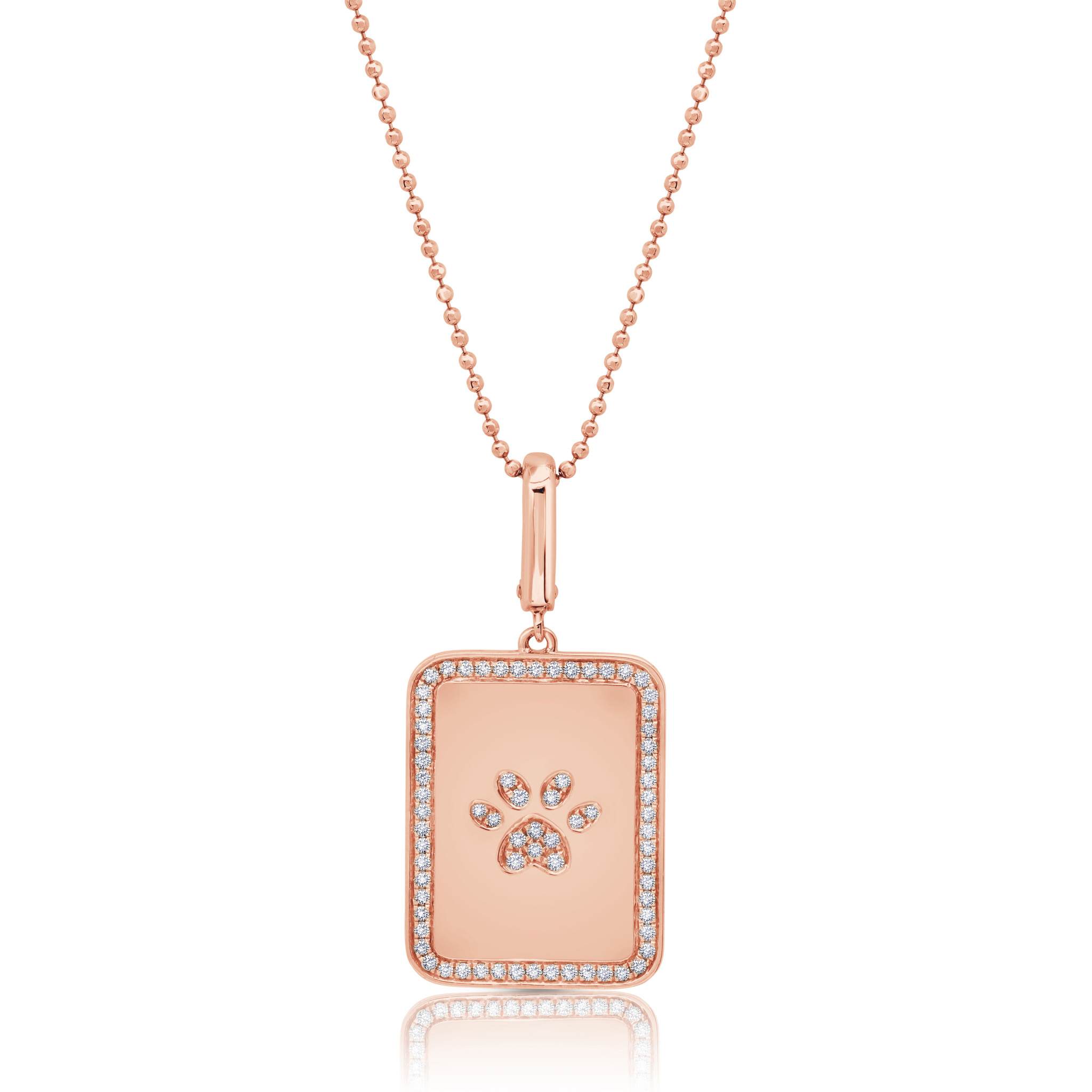 Graziela Gems - Necklace - Dog Paw Rectangle Pendant - Rose Gold 14K Diamond