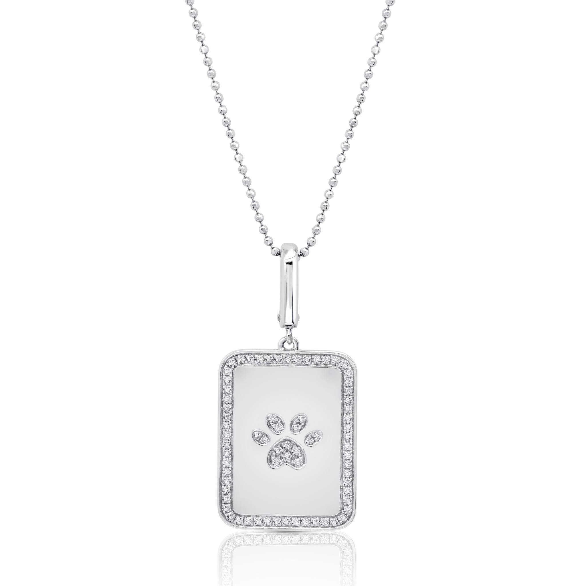 Graziela Gems - Necklace - Dog Paw Rectangle Pendant - White Gold 14K Diamond
