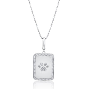 Graziela Gems - Necklace - Dog Paw Rectangle Pendant - White Gold 14K Diamond
