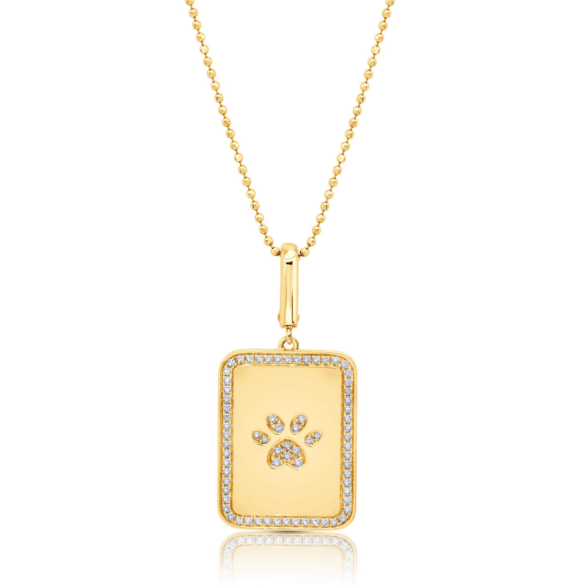 Graziela Gems - Necklace - Dog Paw Rectangle Pendant - Yellow Gold 14K Diamond