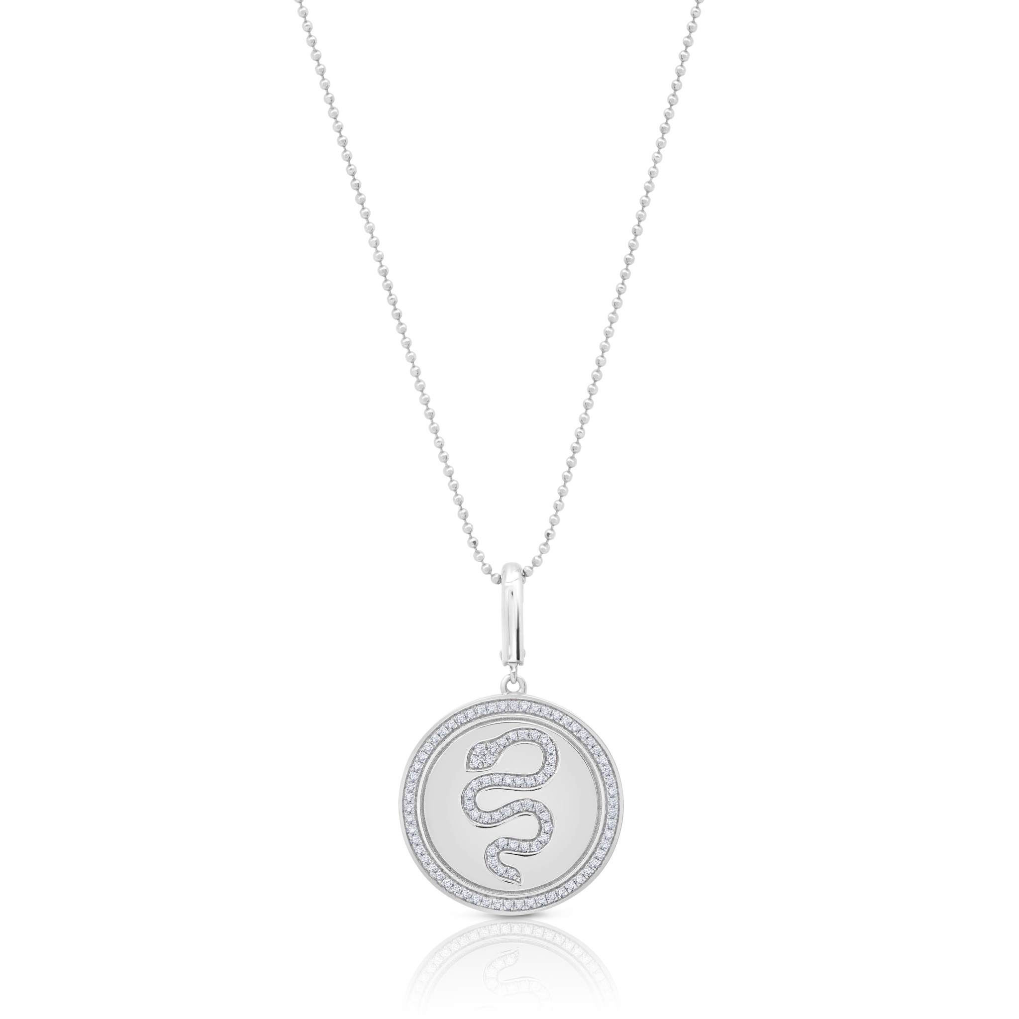 Graziela Gems - Necklace - Snake Circle Pendant - White Gold 14K Diamond