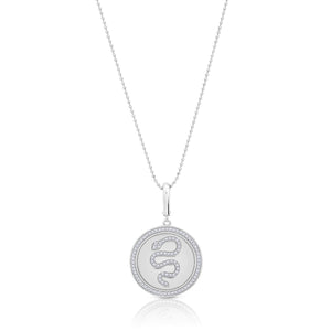 Graziela Gems - Necklace - Snake Circle Pendant - White Gold 14K Diamond