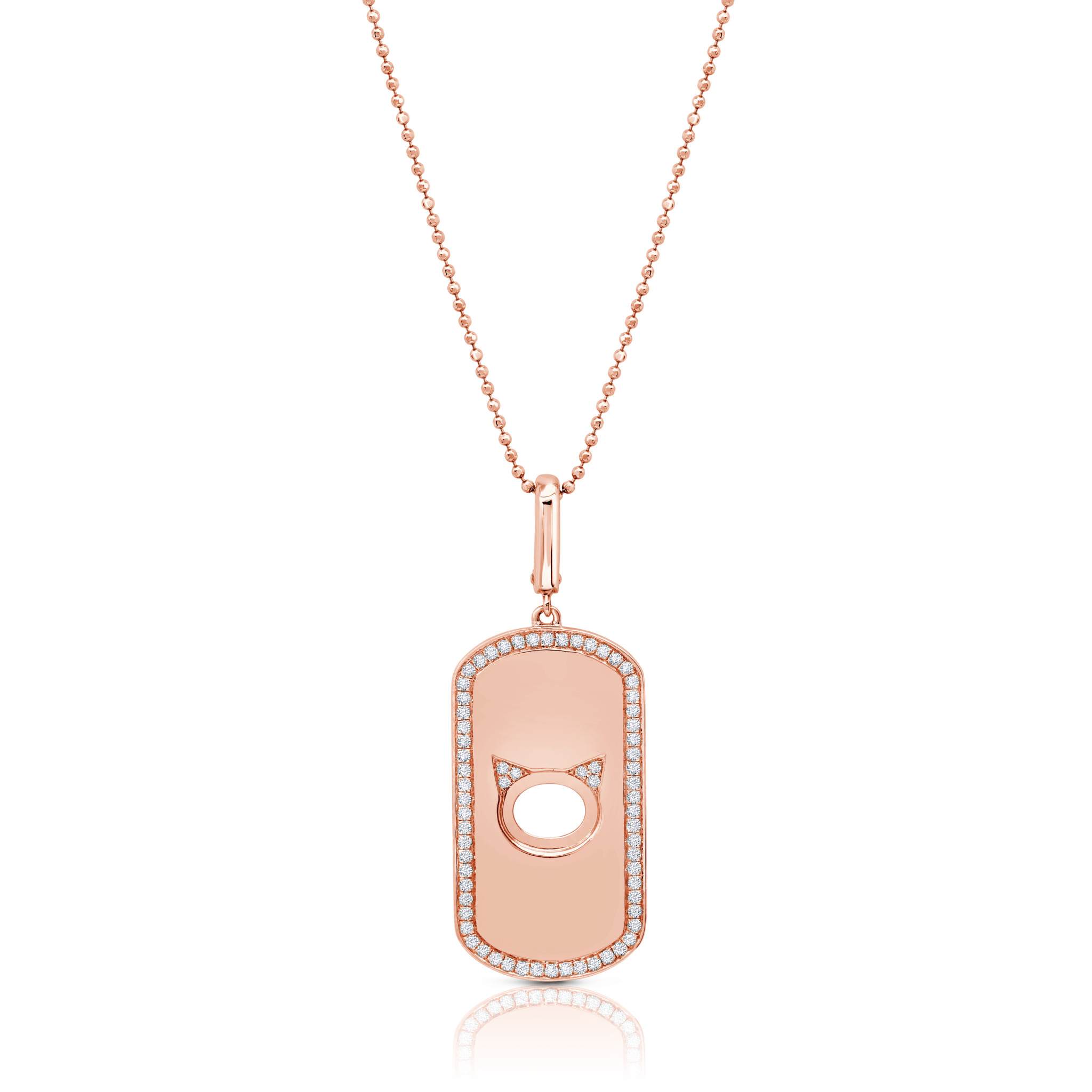 Graziela Gems - Necklace - Cat Ears Rectangle Pendant - Rose Gold 14K Diamond