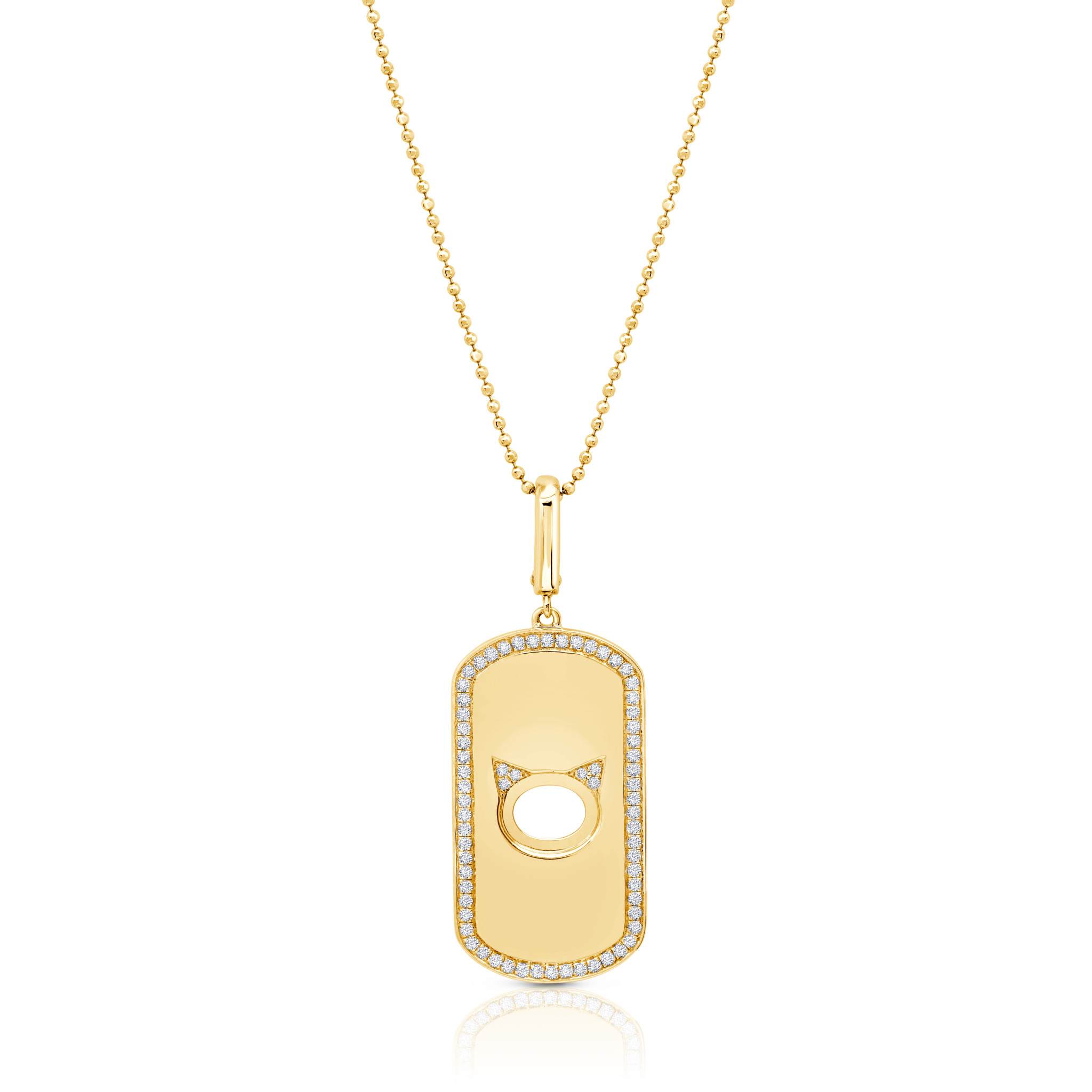 Graziela Gems - Necklace - Cat Ears Rectangle Pendant - Yellow Gold 14K Diamond