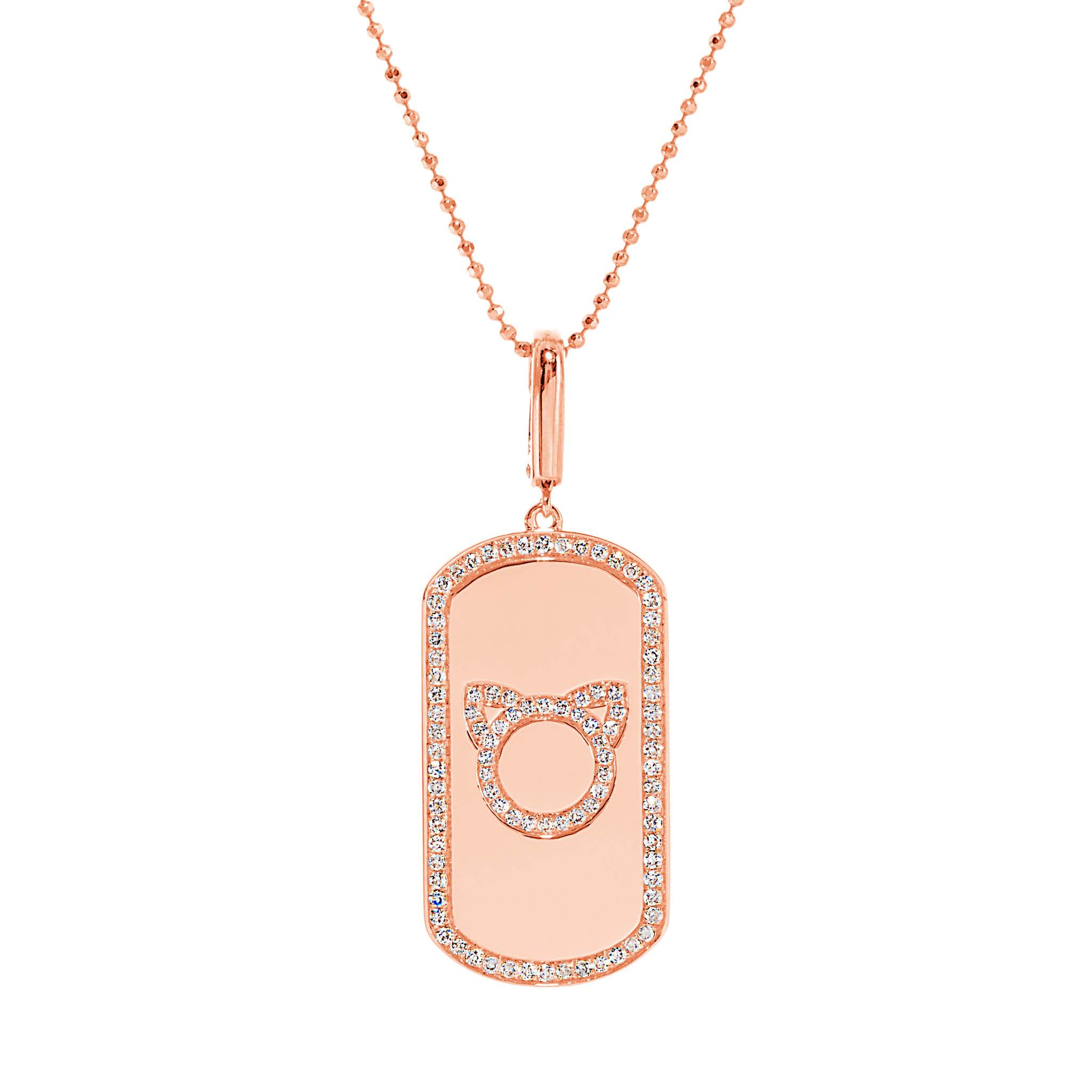 Graziela Gems - Necklace - Cat Outline Rectangle Pendant - Rose Gold 14K Diamond