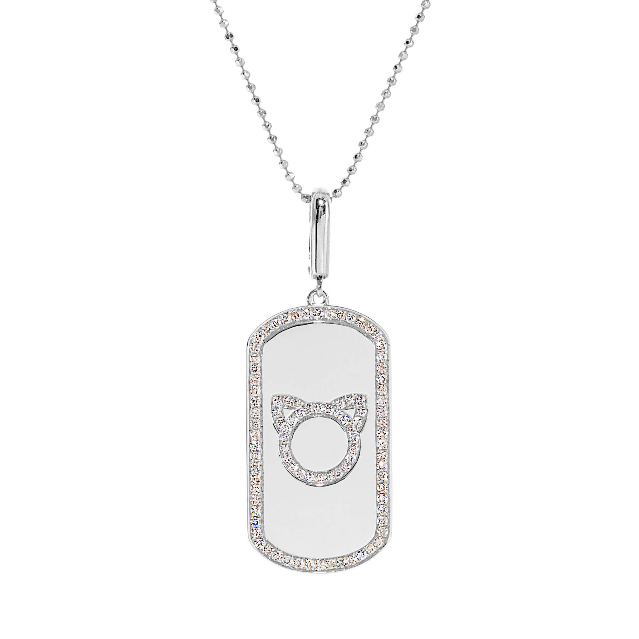Graziela Gems - Necklace - Cat Outline Rectangle Pendant - White Gold 14K Diamond