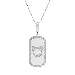 Graziela Gems - Necklace - Cat Outline Rectangle Pendant - White Gold 14K Diamond