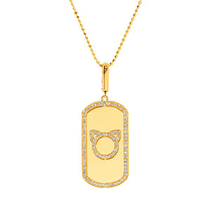 Graziela Gems - Necklace - Cat Outline Rectangle Pendant - Yellow Gold 14K Diamond
