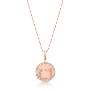 Graziela Gems - Necklace - Cat Outline Circle Pendant - Rose Gold 14K Diamond