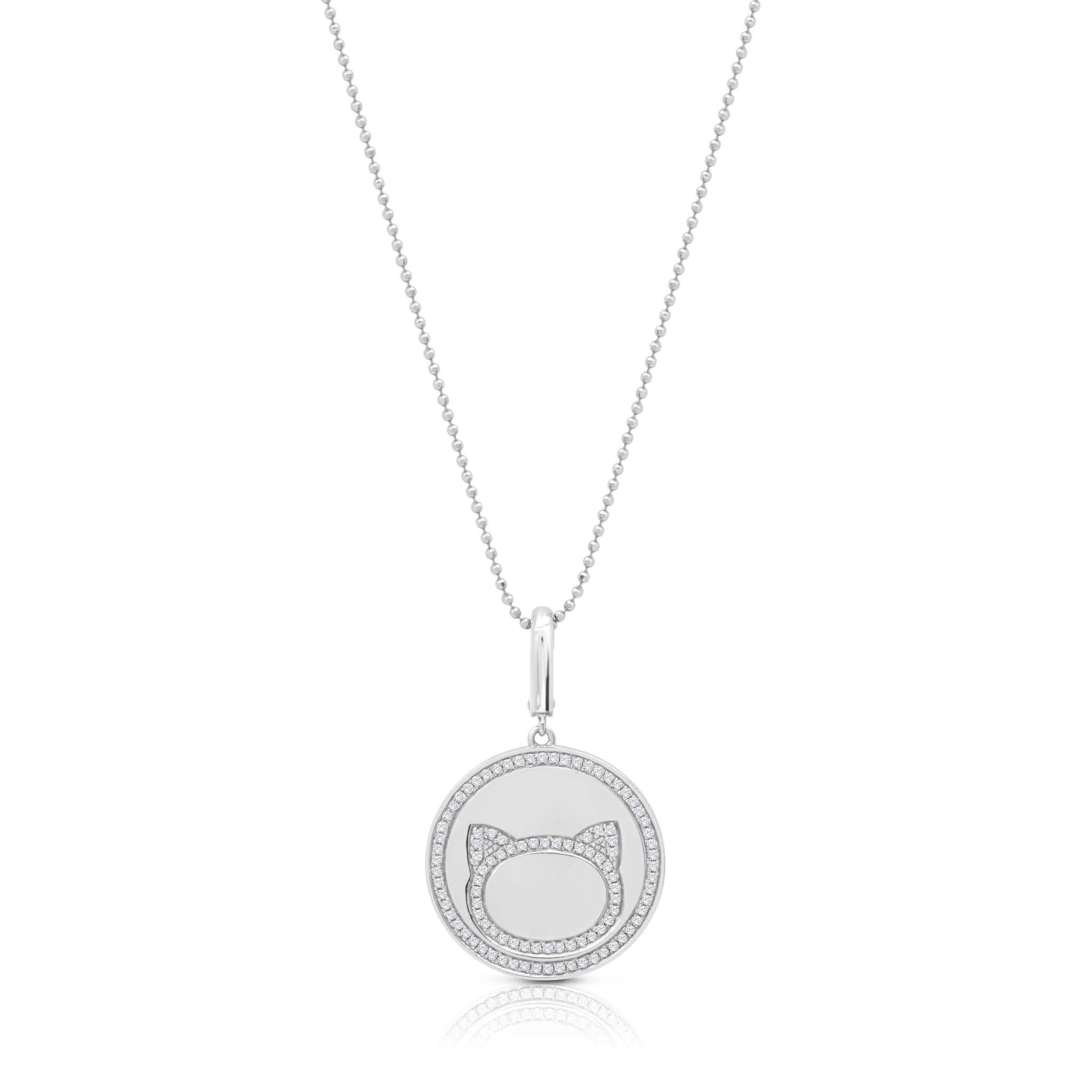 Graziela Gems - Necklace - Cat Outline Circle Pendant - White Gold 14K Diamond